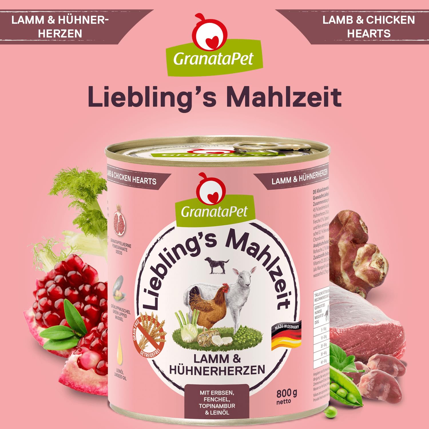 GranataPet Liebling's Mahlzeit Multipack 2, Nassfutter für Hunde im Probierpaket, Alleinfuttermittel ohne Getreide, Hundefutter mit hohem Fleischanteil & hochwertigen Ölen, 6 x 800 g