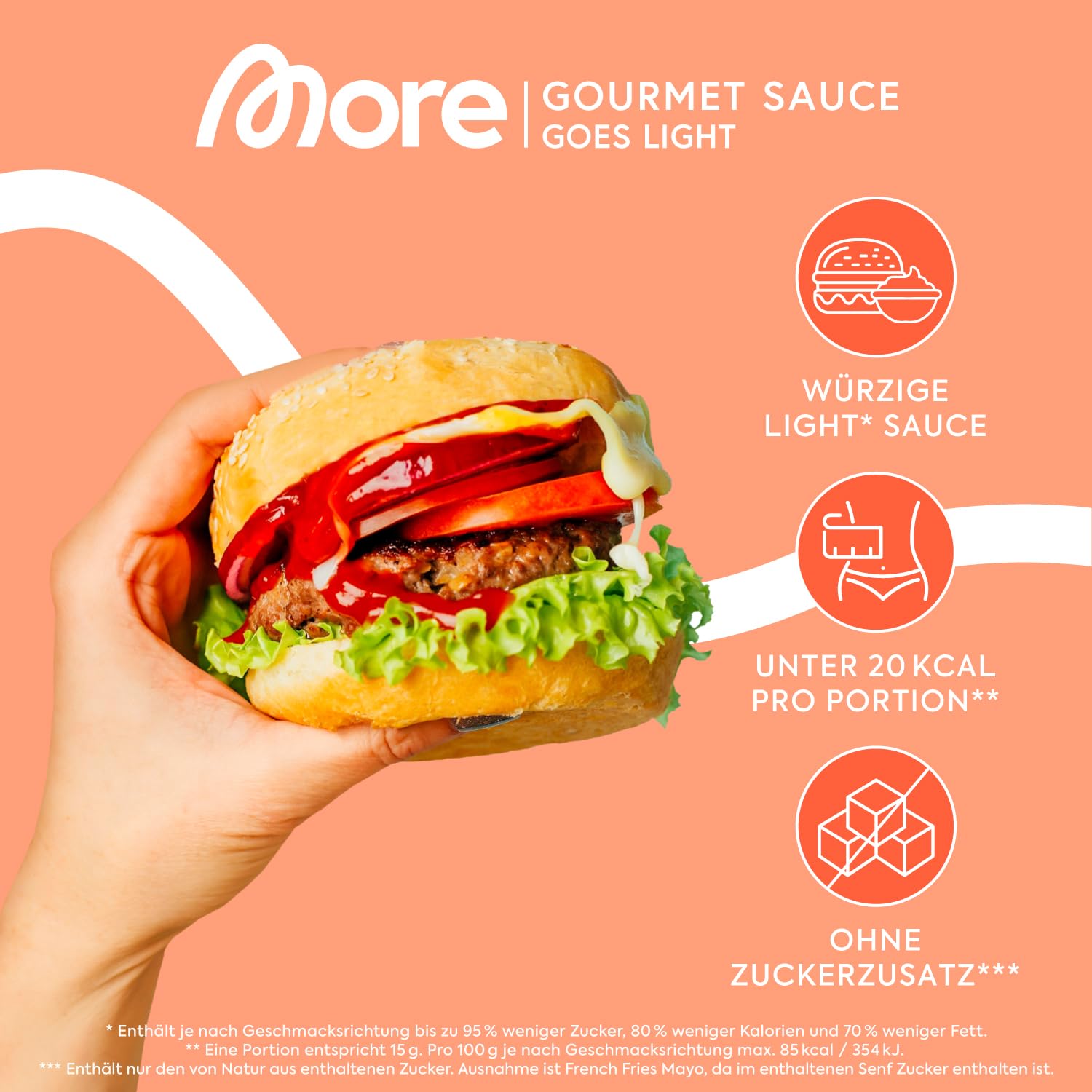 MORE NUTRITION Light Gourmet Sauce, 285ml - BBQ, kalorienreduzierte Sauce, ohne Zuckerzusatz und unnötigem Fett
