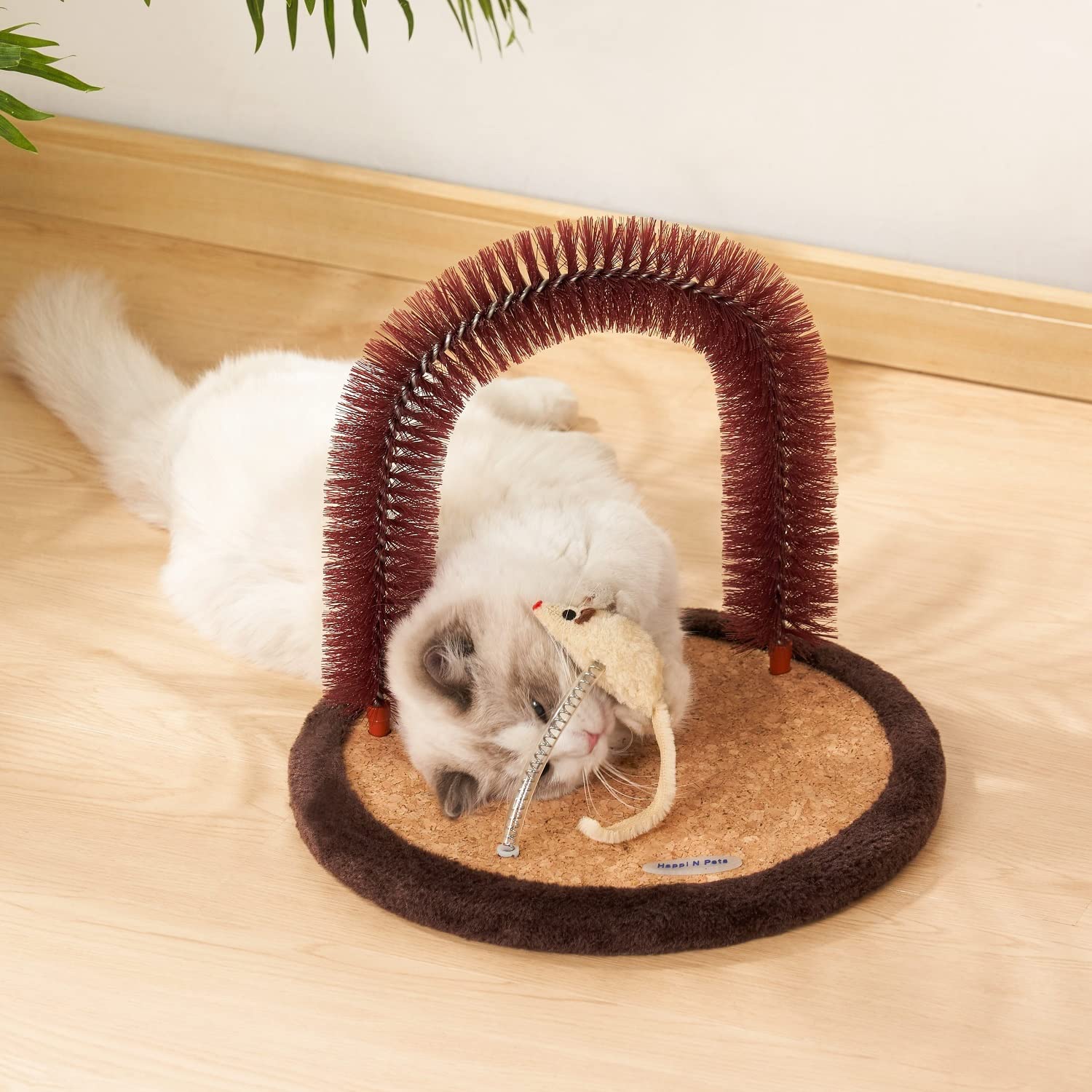 Happi N Pets Kratzpfosten, Große Selbstpflegegerät, Katzen-Selbstmassagegerät, Katzenhaarbürste für die Pflege mit robuster Katzenkratzpad und Katzenminze, interaktive Maus-Spielzeug für Kätzchen