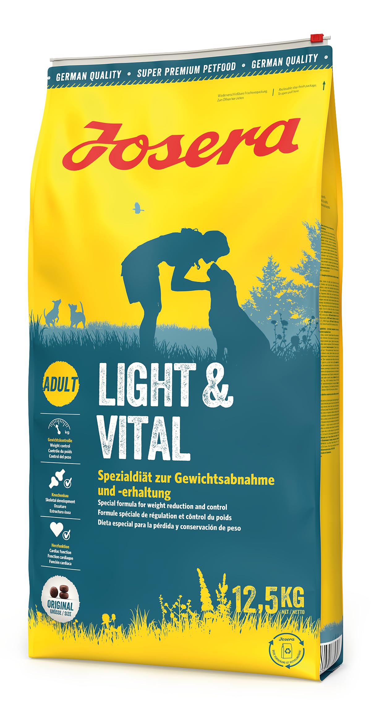 JOSERA Adult Light & Vital Huhn (1 x 12,5 kg) | Premium Trockenfutter für ausgewachsene Hunde | mit Erbse | wenig Fett & viel Protein zur Gewichtskontrolle | leicht verdaulich | weizenfrei |1er Pack