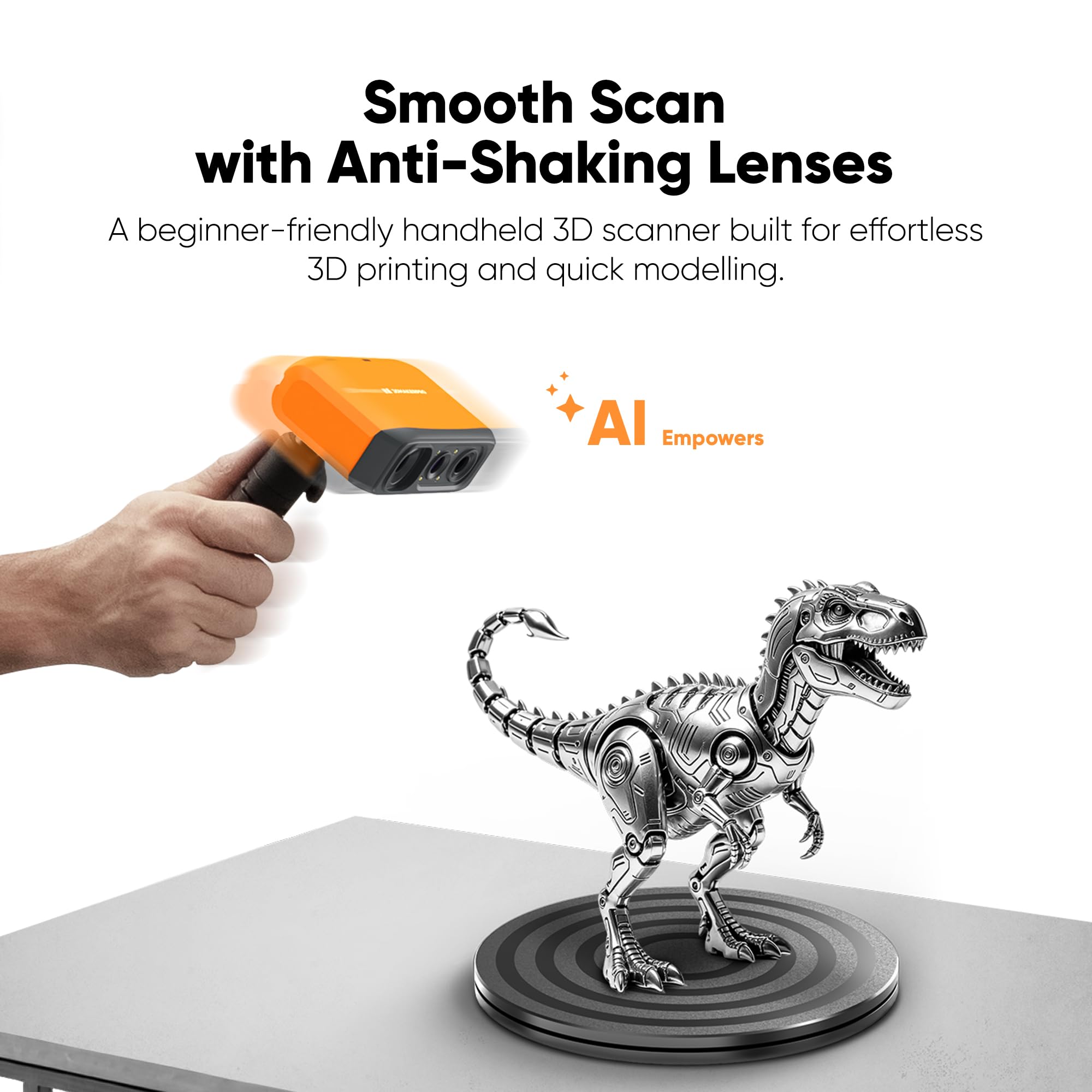 3DMakerpro Fox Entry-Level Medium-Format 3D Scanners for 3D Printing, Handheld 3D Scanner with Markerless AI Visual Tracking, 10FPS Fast Scan, 0.07mm Accuracy for 3D Printer