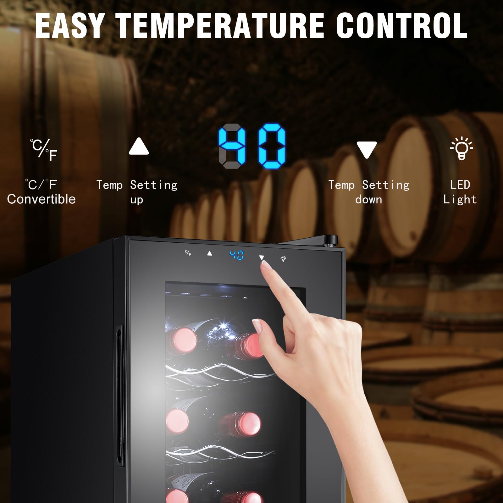 STAIGIS 24 Bottle Mini Fridge, Small Freestanding Wine Cooler Refrigerator for Red and White with 40-66F Digital Temperature Control Glass Door