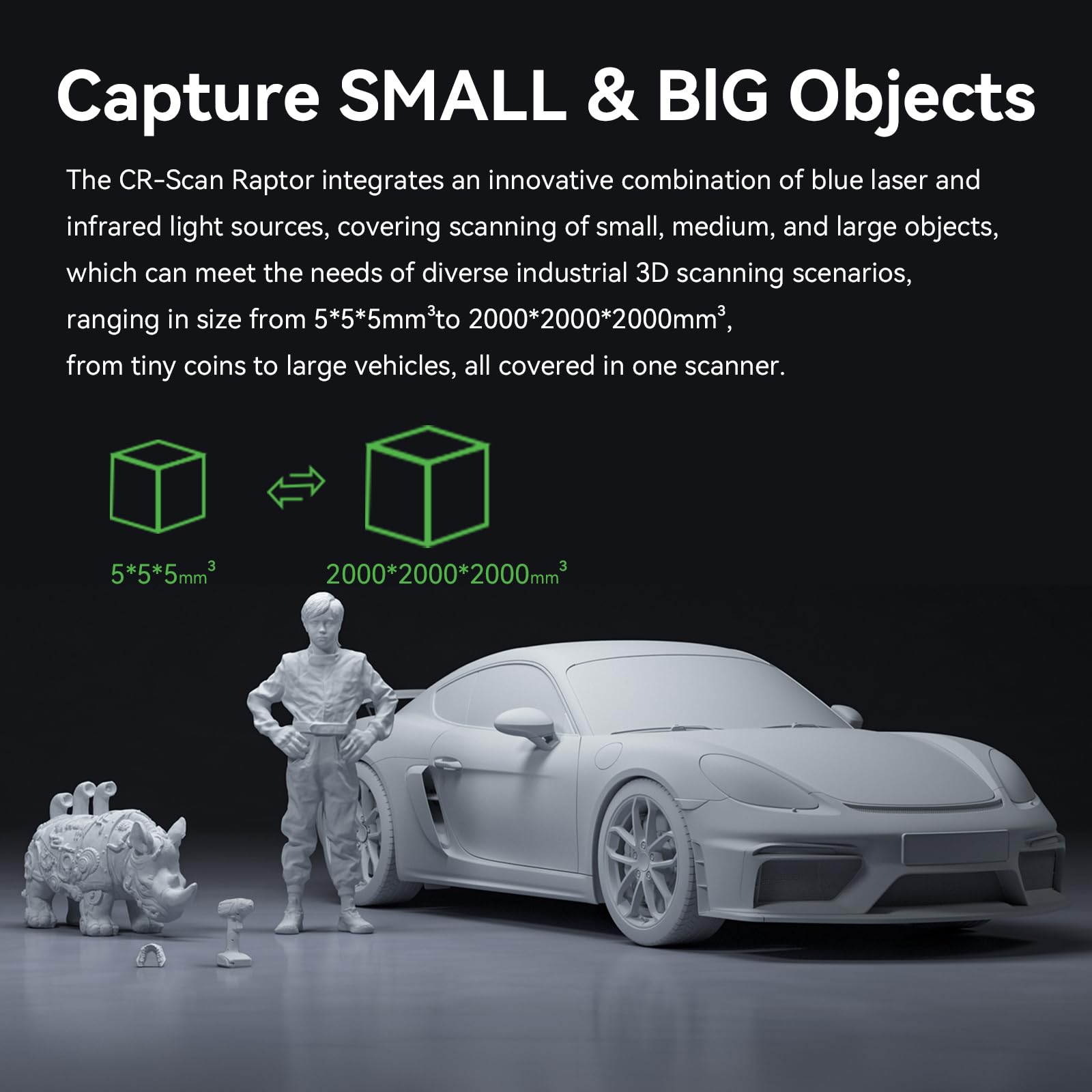 Creality Sermoon S1 3D Scanner, High-Precision 0.02mm Metrology-Grade 3D Scanner for 3D Printing with Blue/IR Laser, Exclusive Single-line Deep Hole scanning Technology, Wireless Support