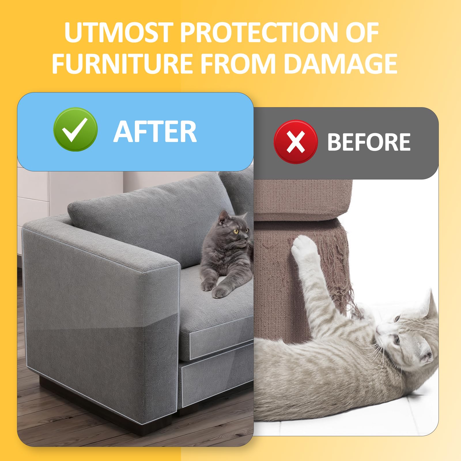 Uross Kratzschutz Sofa Katze Transparent 5m x 43cm, Katzenschutz Selbstklebend Tape Extra Long, Anti Kratz Folie für Katzen, Sofa Couch Schutz Katze, Wandschutzfolie Selbstklebend für Möbel Tür Wand