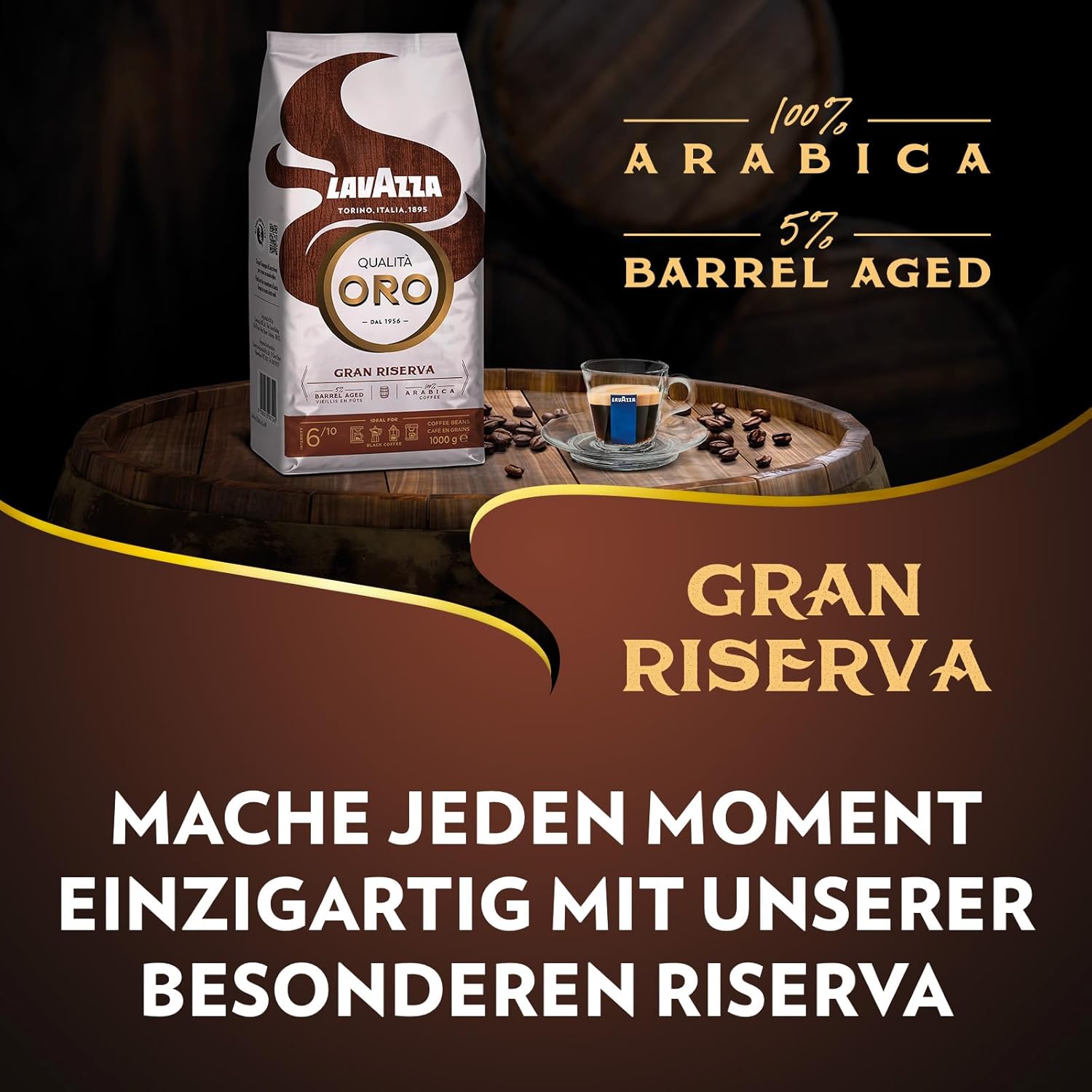Lavazza, Crema e Aroma, Arabica und Robusta Kaffeebohnen, Ideal für Espressomaschinen, mit Schokoladigen Aromen, Reicher und Vollmundiger Geschmack, Intensität 8/10, Mittlere Röstung, 1 kg Packung