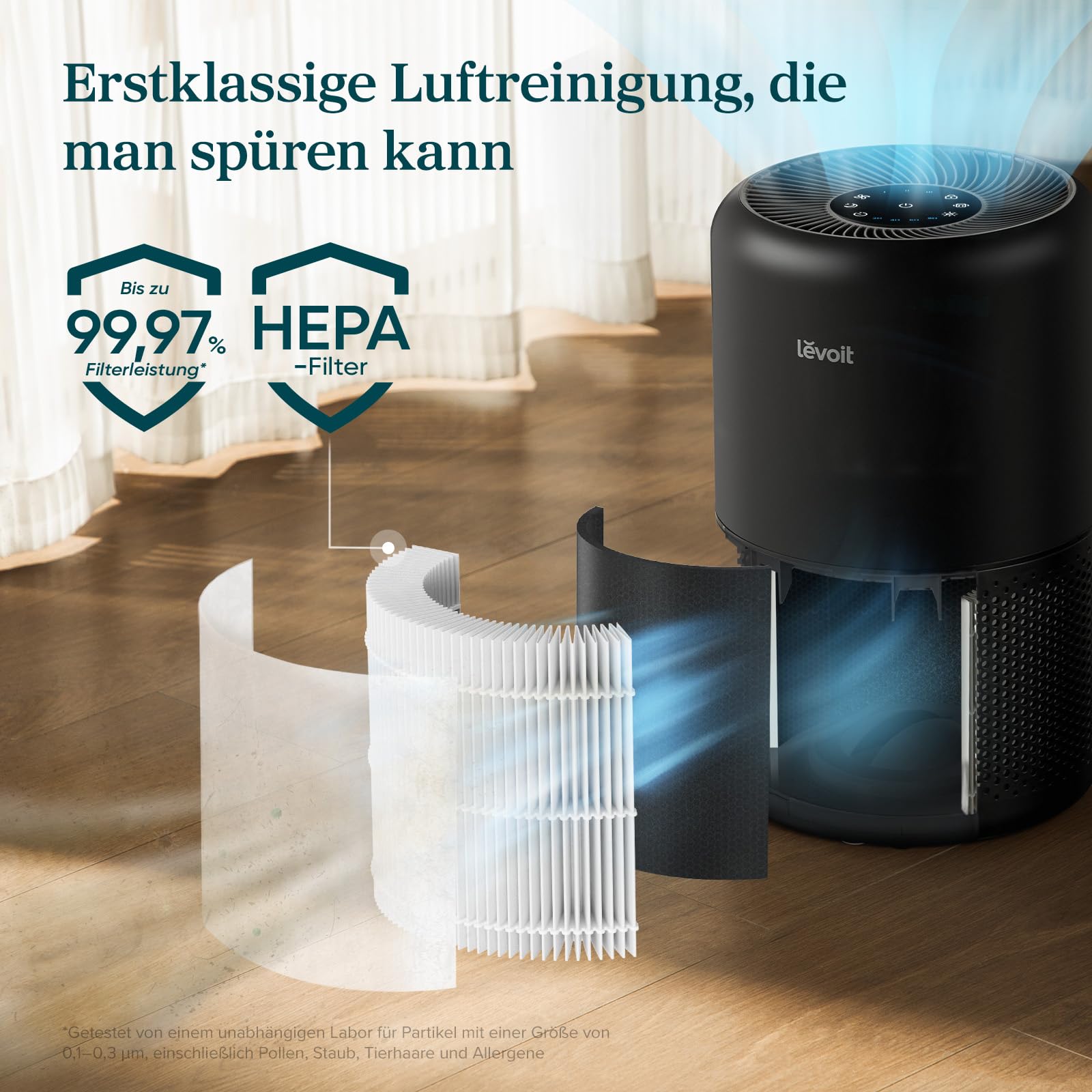 Levoit Luftreiniger mit HEPA Luftfilter gegen 99,97 Prozent Schimmel Staub Pollen Tierhaare, Luftqualitäts-Feedback und Auto-Modus, CADR 240m³/h für Raucherzimmer, bis zu 50m², Weiß