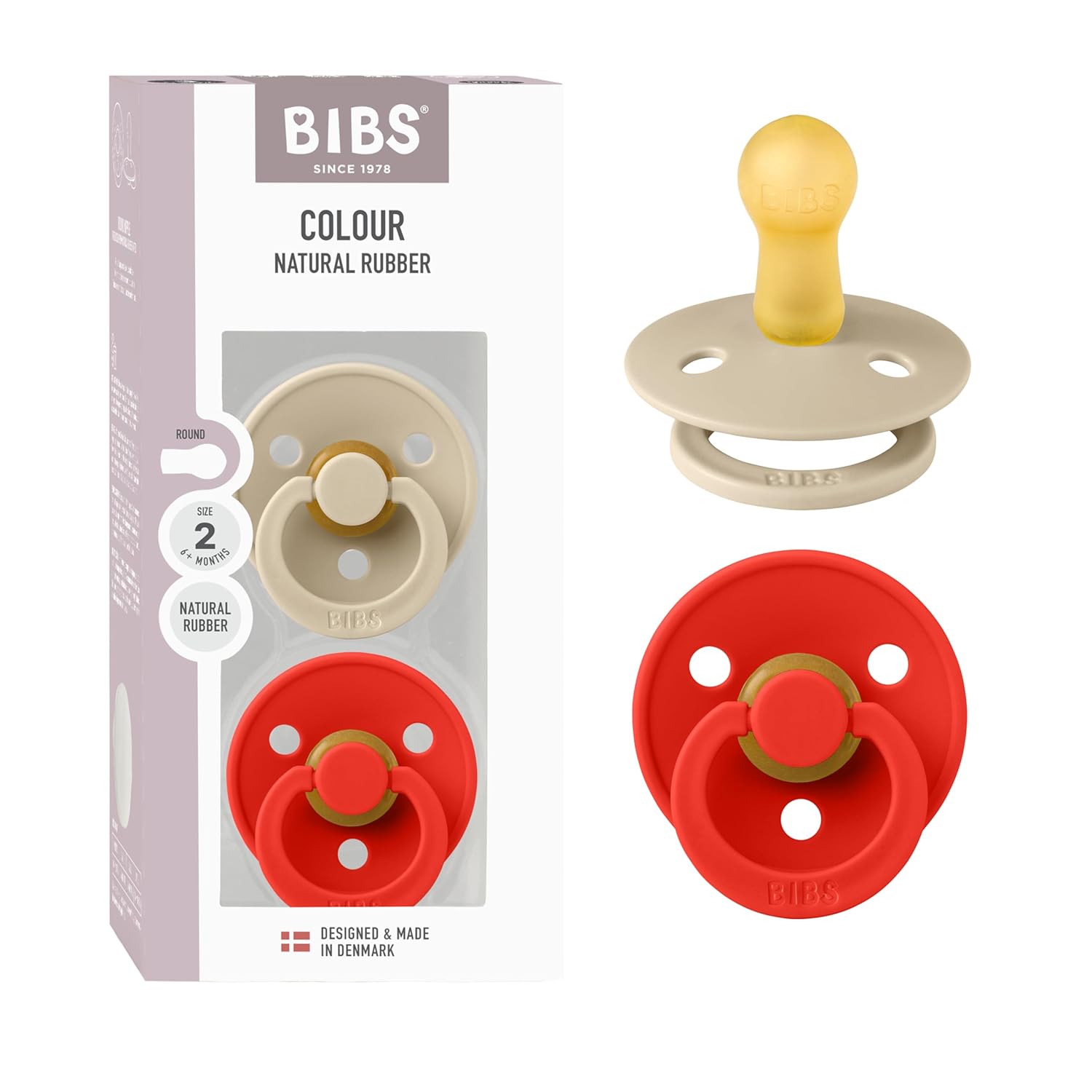 BIBS Colour Schnuller 2er-Pack, BPA-frei, Kirschform Nippel. Naturkautschuk/Latex, Hergestellt in Dänemark. Größe 1 | 0+ Monate | 2-Pack, Ivory/Sage