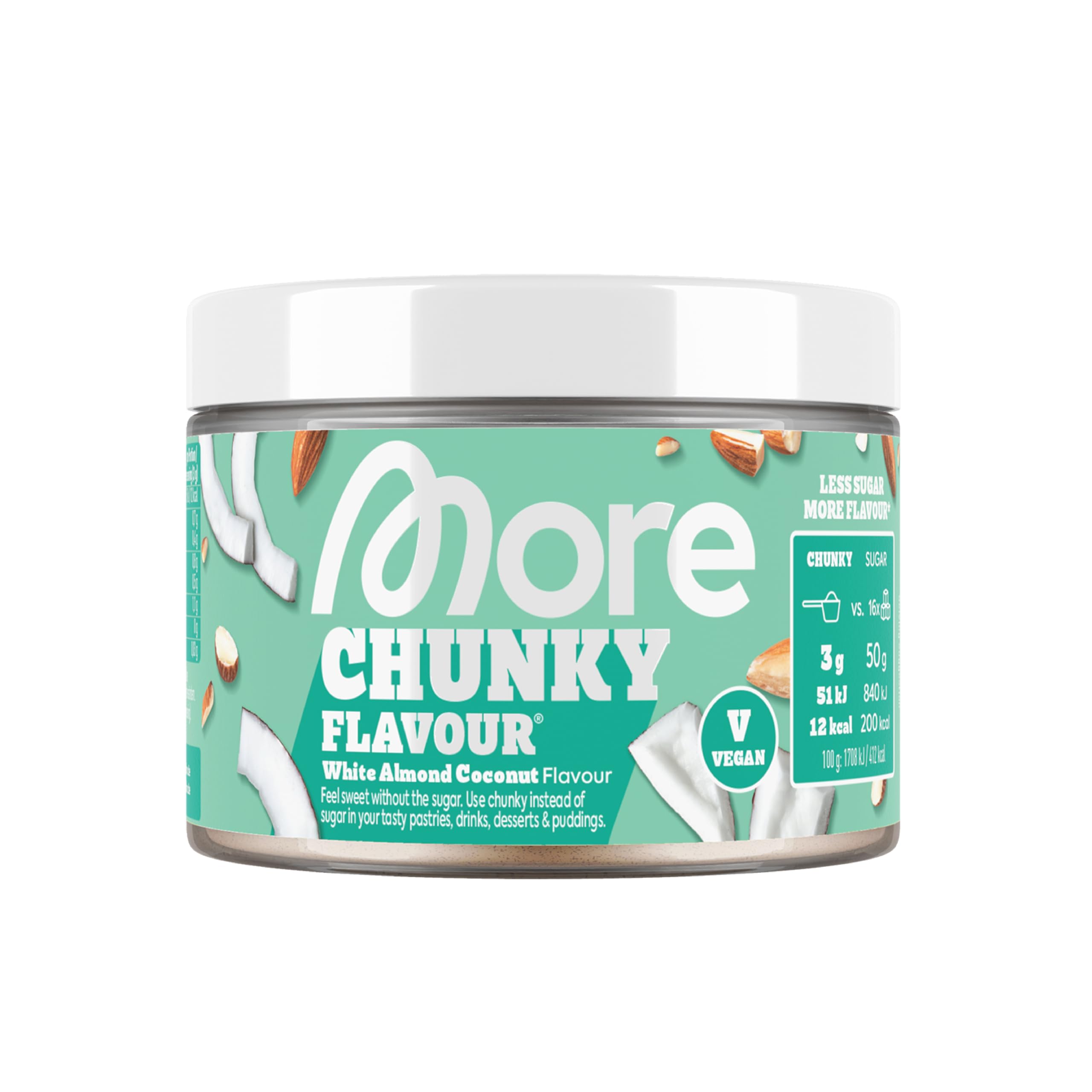 MORE Chunky Flavour, Vanilla Perfection, 150 g, vegan, Geschmackspulver zum Süßen, ohne viel Zucker und Kalorien, mit Inulin und Laktase - made in Germany