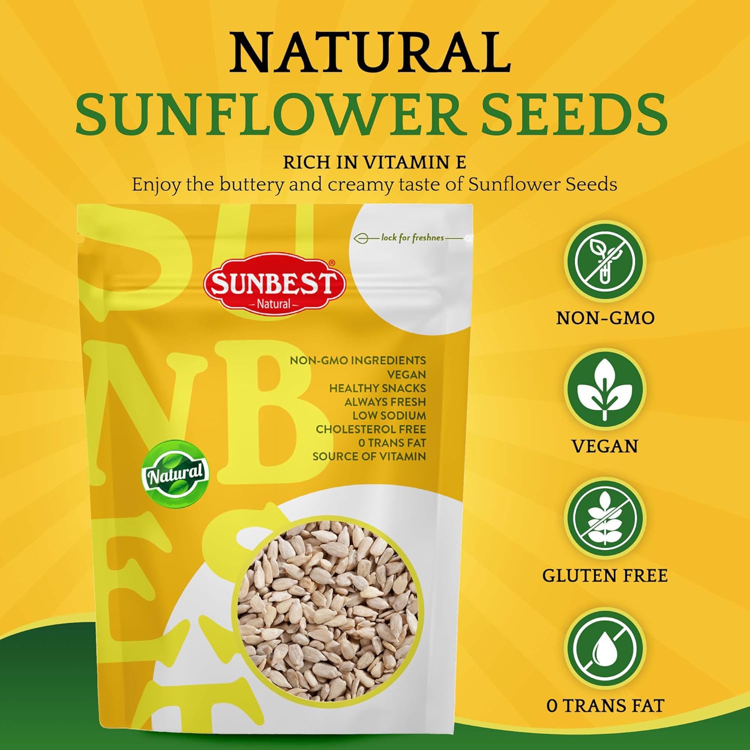 Sunbest Natural Raw Sunflower Seeds, 5 lbs – Unsalted & No Shell – Bulk Sunflower Seed Kernels to Eat – For Snacking, Baking & Topping – Road Trip, After School Snack for Kids & Adults – Kosher (80 oz)