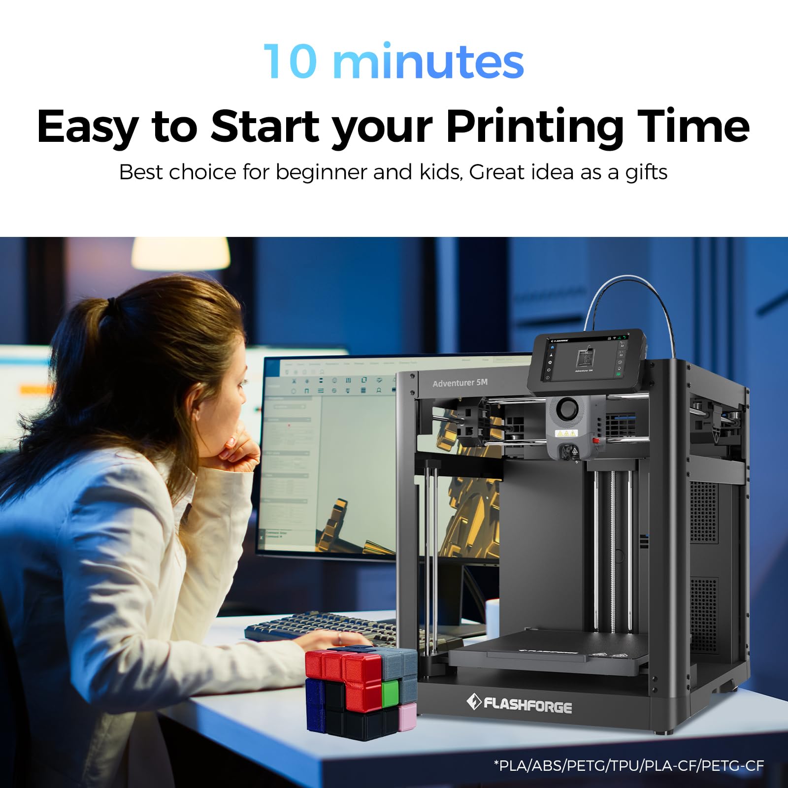 FLASHFORGE AD5X 3D Printer,Multi-Color Printing, 220x220x220mm Build Volume