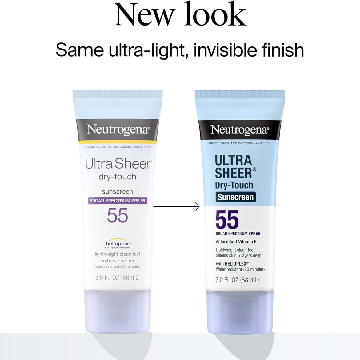 Neutrogena Ultra Sheer Dry-Touch Sunscreen Lotion, Broad Spectrum SPF 55 UVA/UVB Protection, Oxybenzone-Free, Light, Water Resistant, Non-Comedogenic & Non-Greasy, Travel Size, 3 fl. oz