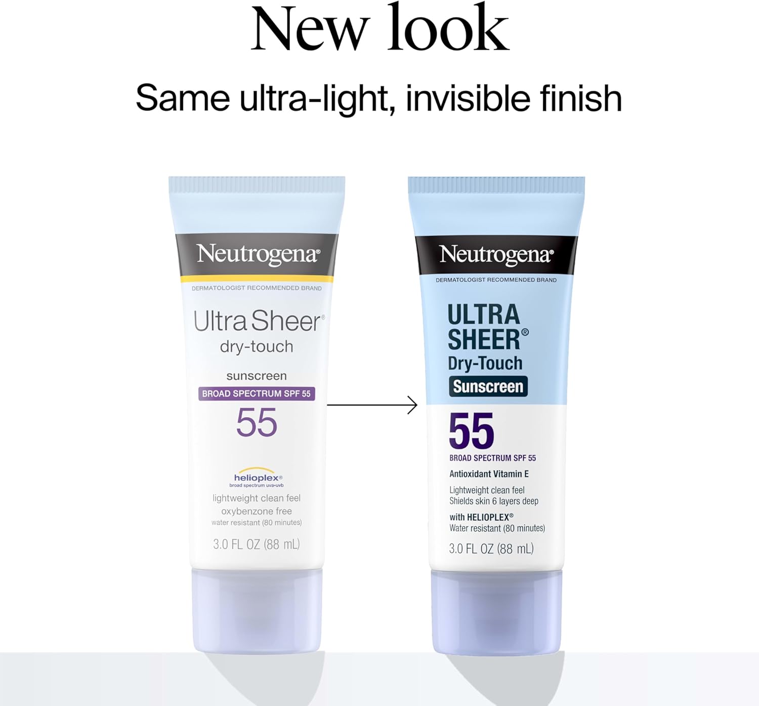 Neutrogena Ultra Sheer Dry-Touch Sunscreen Lotion, Broad Spectrum SPF 55 UVA/UVB Protection, Oxybenzone-Free, Light, Water Resistant, Non-Comedogenic & Non-Greasy, Travel Size, 3 fl. oz