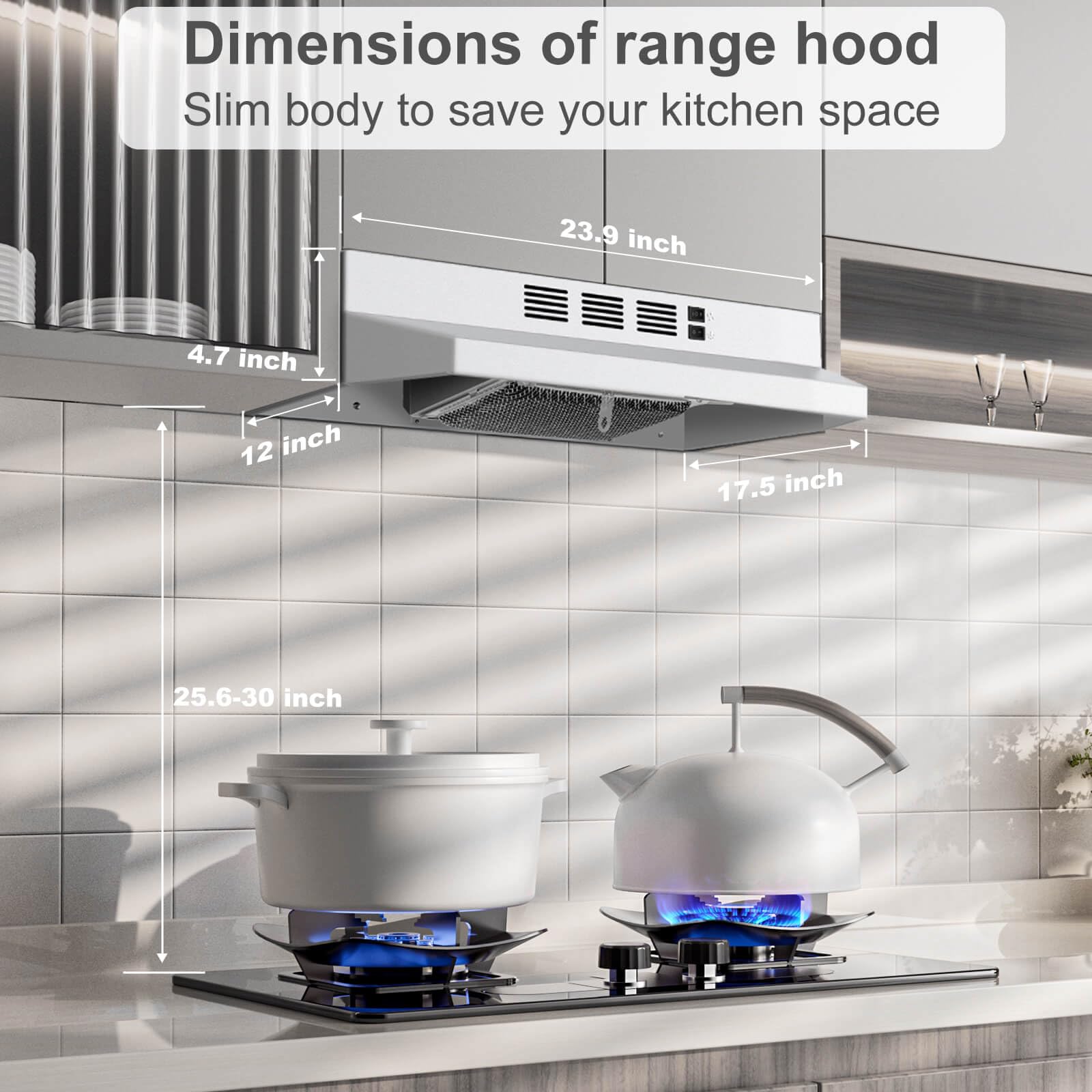 SNDOAS Range Hood 30 inch Under Cabinet, Ducted/Ductless Convertible Kitchen Hood, Stainless Steel Vent Hood with LED Light,Under Cabinet Hood with 2 Speed Exhaust Fan,Black