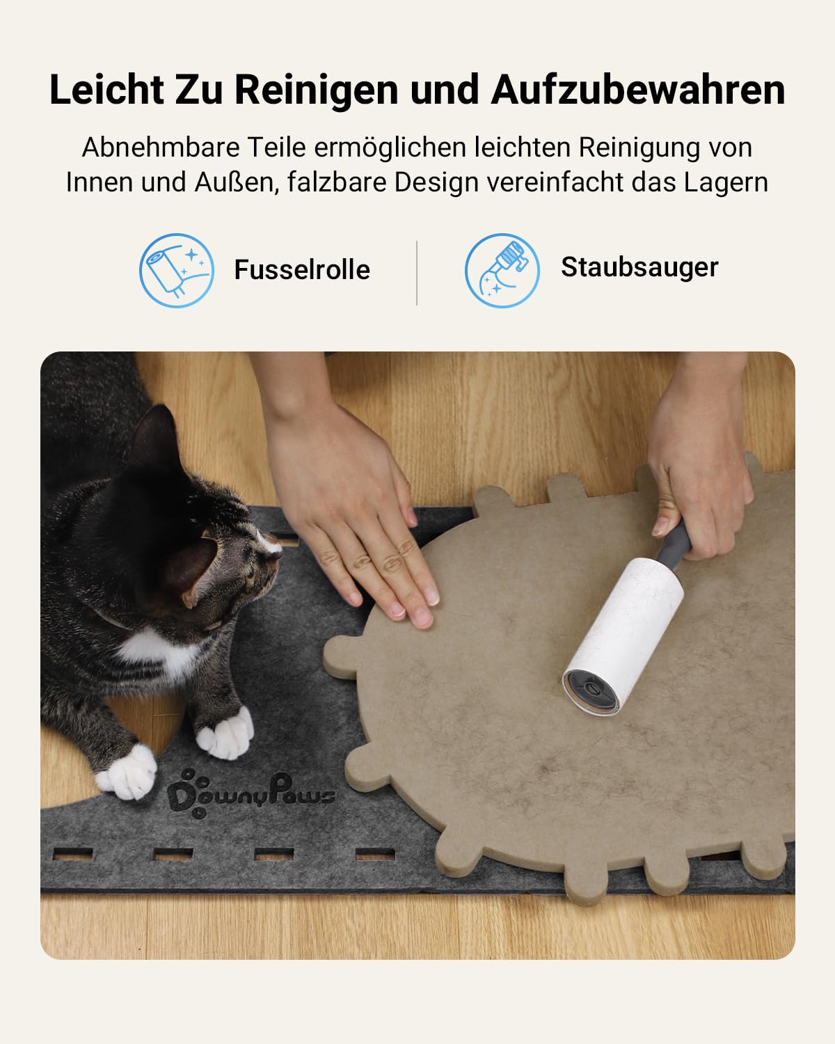 Katzenhöhle Filz, Katzenhaus aus Filz, Katzenbett, Katzenhöhle für Katzen, 58 x 33 x 30cm, Peek-a-Boo zum Spielen, Winterfest, Schutz der Katzennägel, Beige