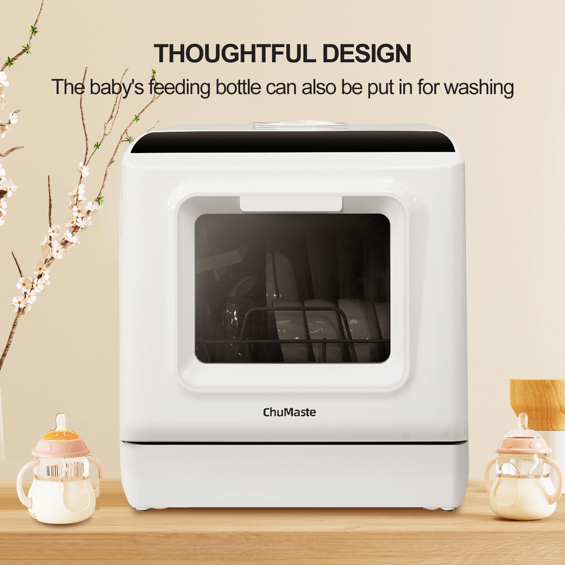 Portable Dishwasher Countertop, Countertop Dishwasher With Water Tank, Counter Top Dishwasher With 5 wash Programs, It can also be connected to the tap. For apartments, dorms, RVs