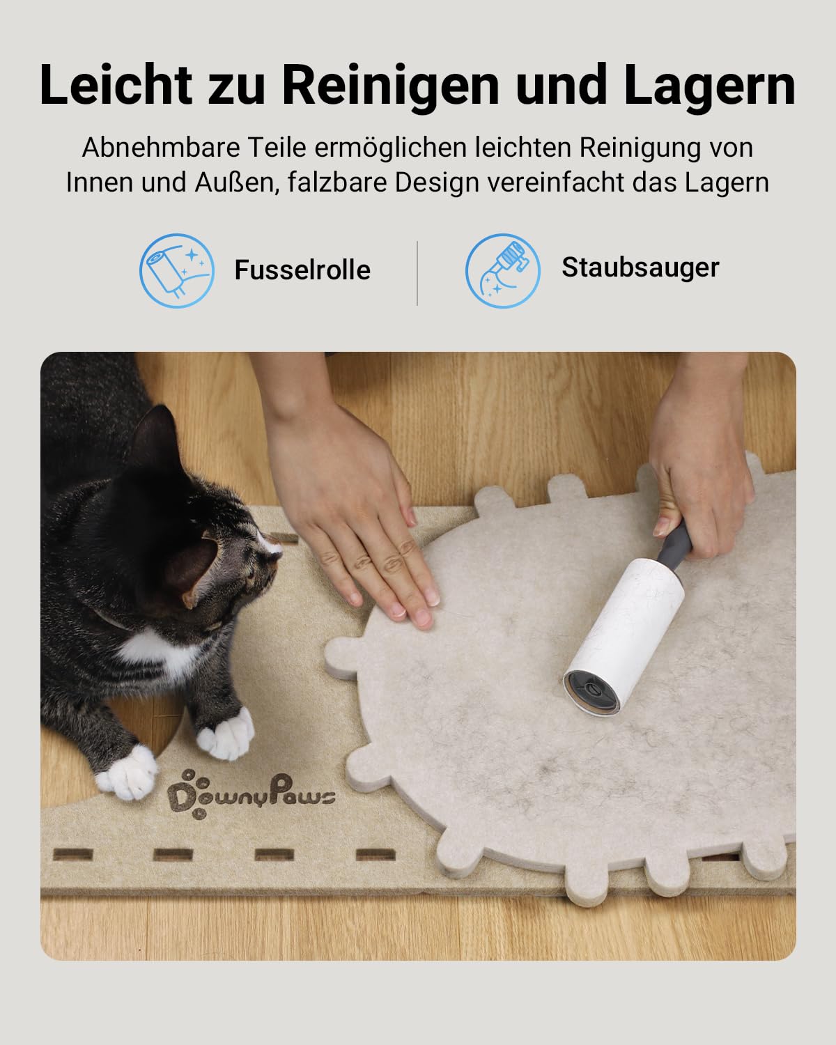 Katzenhöhle Filz, Katzenhaus aus Filz, Katzenbett, Katzenhöhle für Katzen, 58 x 33 x 30cm, Peek-a-Boo zum Spielen, Winterfest, Schutz der Katzennägel, Beige
