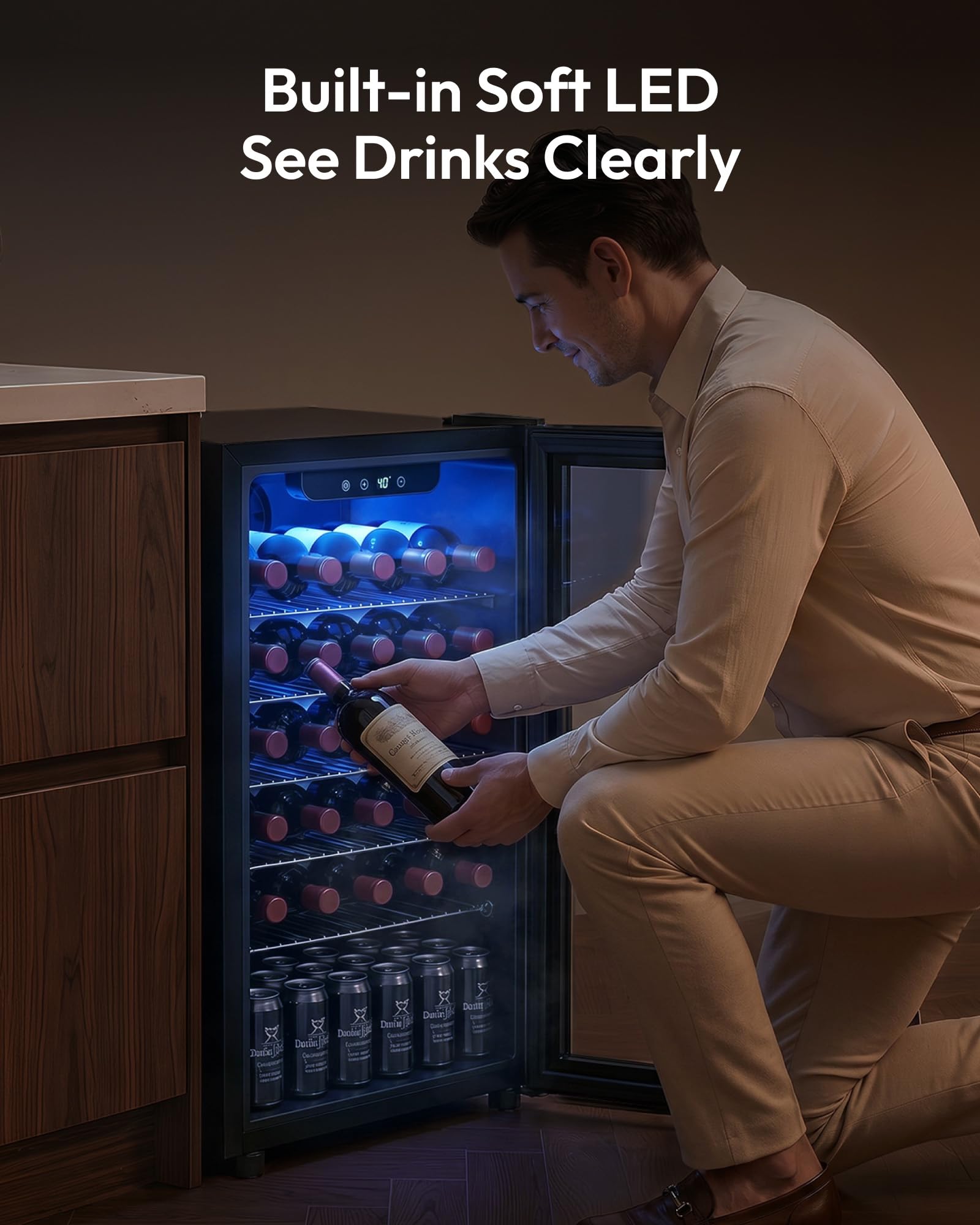 EUHOMY 25 bottle Wine Cooler Refrigerator, Freestanding Compressor Wine Fridge with Adjustable Temperature and Digital Control, Mini Fridge with Glass Door for Red White Wine, Beer, Black