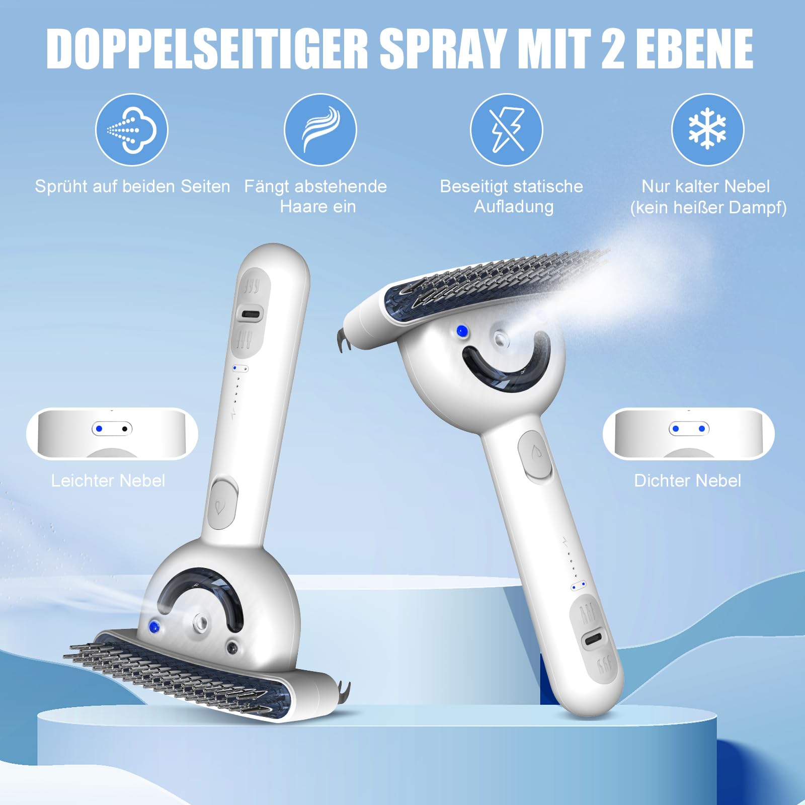 Katzenbürste mit Dampf & Auslöseknopf, Wiederaufladbar Dampfbürste von Katze Hunde, Spray Haustierhaar Bürste, Massage Steamer Kamm für Langhaar und Kurzhaar zum Entfernen Losem Fell und Schmutz