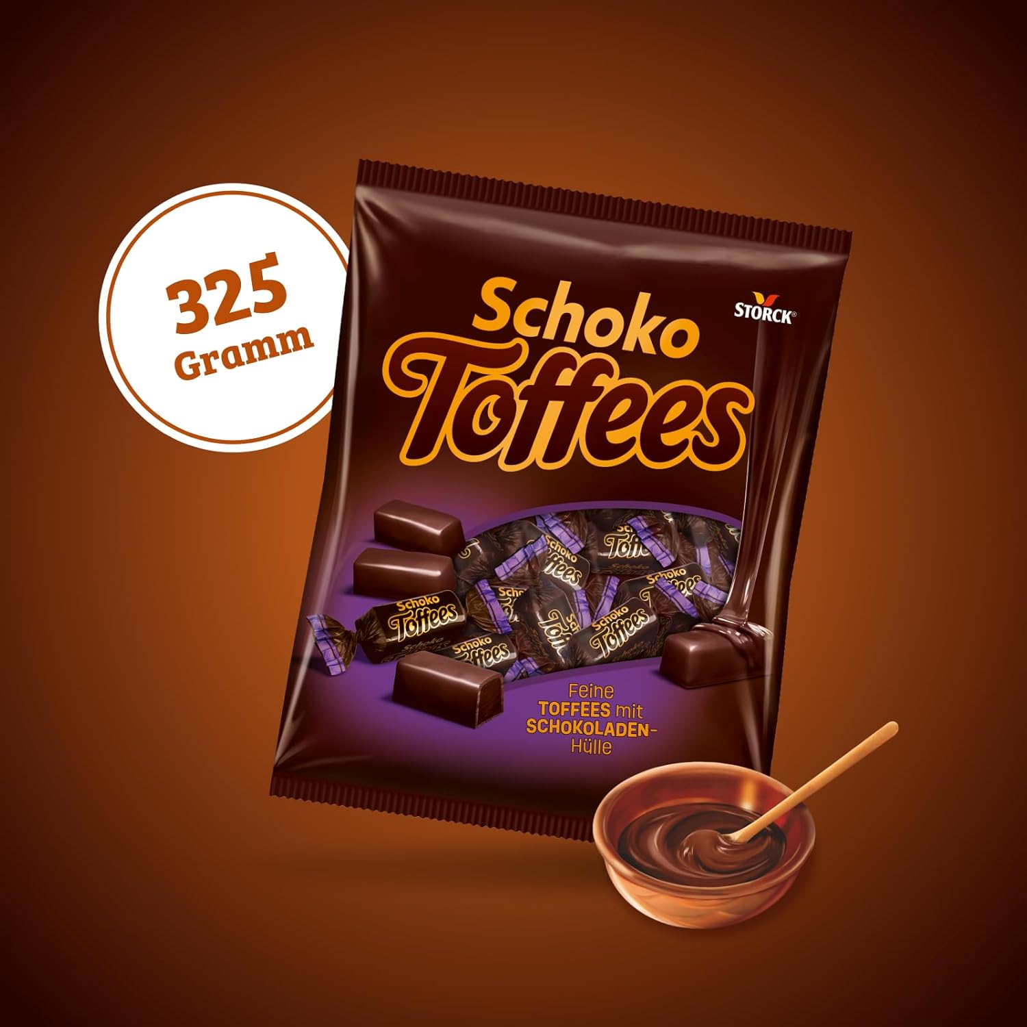 Schoko Toffees – 1 x 325 g – softe Toffee Kaubonbons mit feinherbem Schokoladenüberzug (30%) – Einzeln verpackte Süßigkeiten
