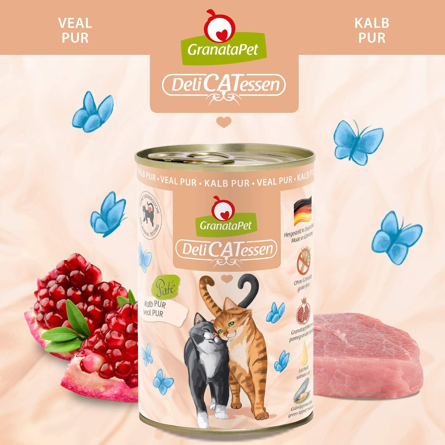 GranataPet DeliCatessen Huhn PUR, Nassfutter für Katzen, Futter ohne Getreide & ohne Zuckerzusätze, Katzenfutter mit hohem Fleischanteil & hochwertigen Ölen, 6 x 400 g