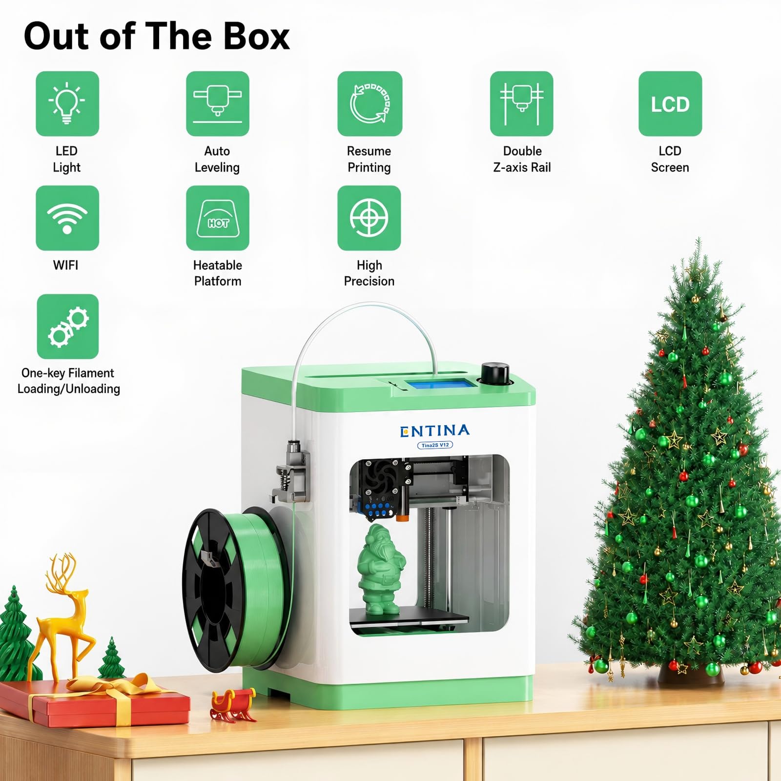 Entina Tina2C 3D Printer for Kids & Beginners, Fully Assembled Starter Mini 3D Printer, Start in 8 Mins, App & WiFi Control, Auto Leveling, 3000+ Model Library, 20+ Creative DIY Modules for STEM, Home