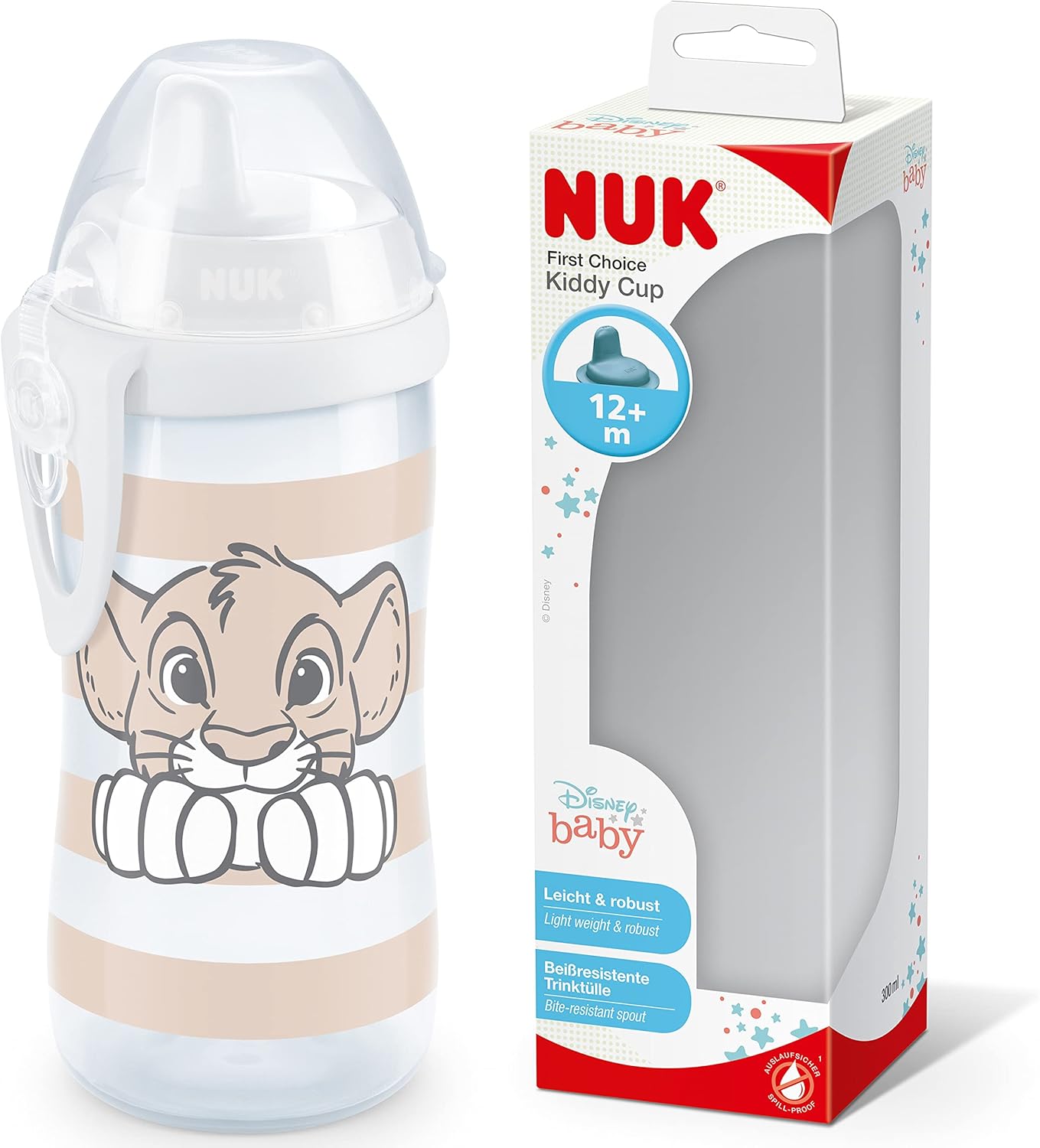 NUK Kiddy Cup Night Trinkbecher für Kleinkinder | 12+ Monate | 300 ml | Auslaufsicheres, verstärktes Mundstück | Leuchtet im Dunkeln | Clip & Schutzkappe | BPA-frei | Blau