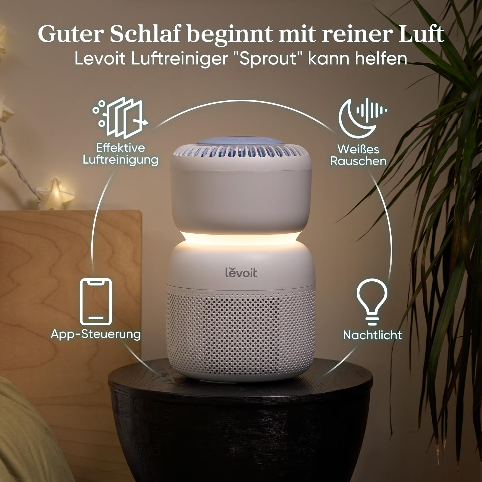 Levoit Luftreiniger mit HEPA Luftfilter gegen 99,97 Prozent Schimmel Staub Pollen Tierhaare, Luftqualitäts-Feedback und Auto-Modus, CADR 240m³/h für Raucherzimmer, bis zu 50m², Weiß