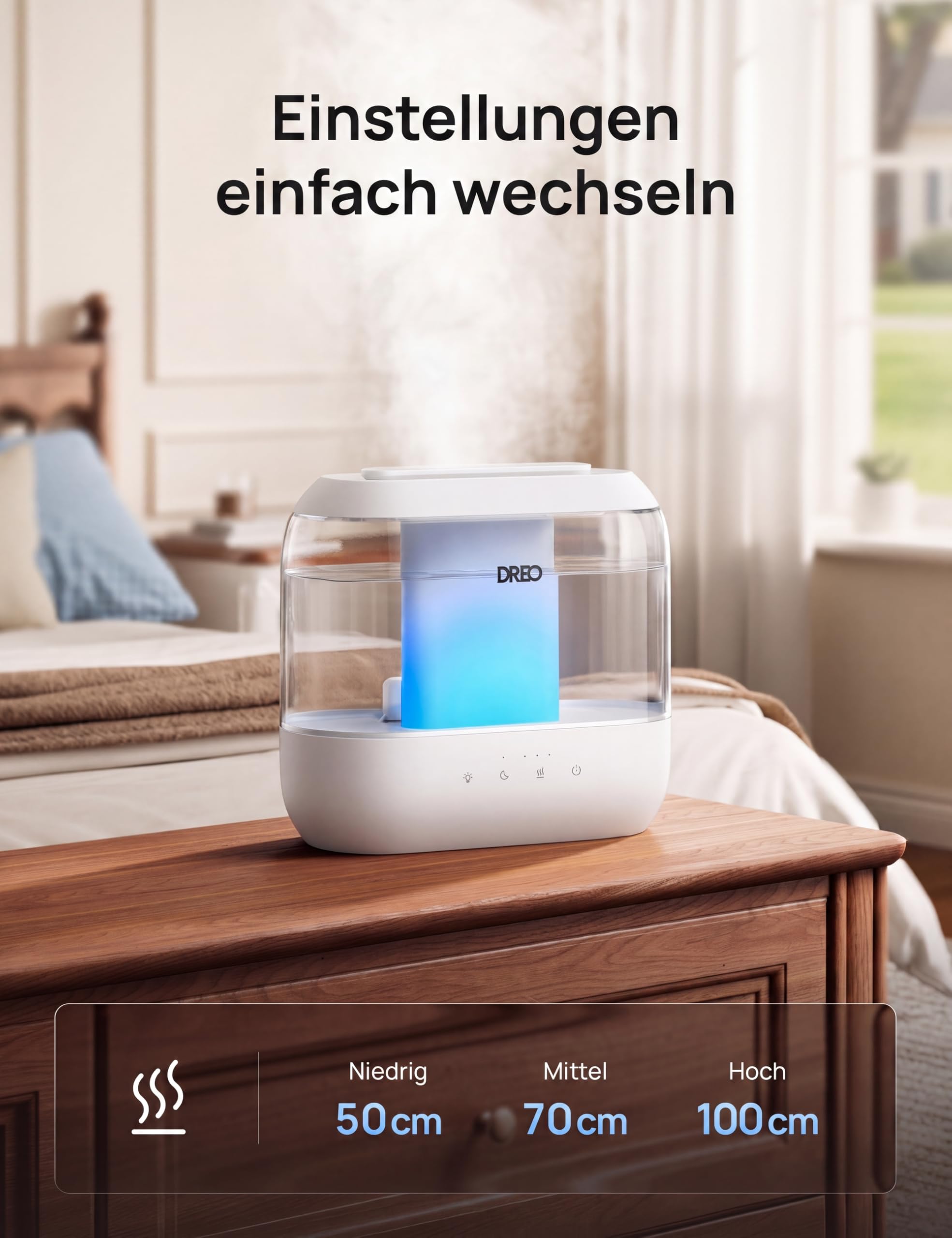 Dreo Smart Luftbefeuchter für Schlafzimmer, oben befüllbarer 4L Supergroßer Kühler Nebel Humidifier mit Öl Diffusor und Nachtlicht, 36 Stunden Laufzeit, leiser Ultraschall Luftbefeuchter Zuhause