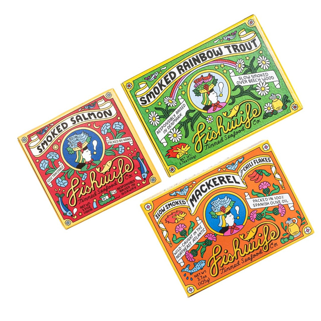 Fishwife Smoky Trio 3-Pack (Smoked Rainbow Trout, Smoked Salmon, Smoked Mackerel) | Gluten-Free, High Protein, Omega-3s | Hand-Packed