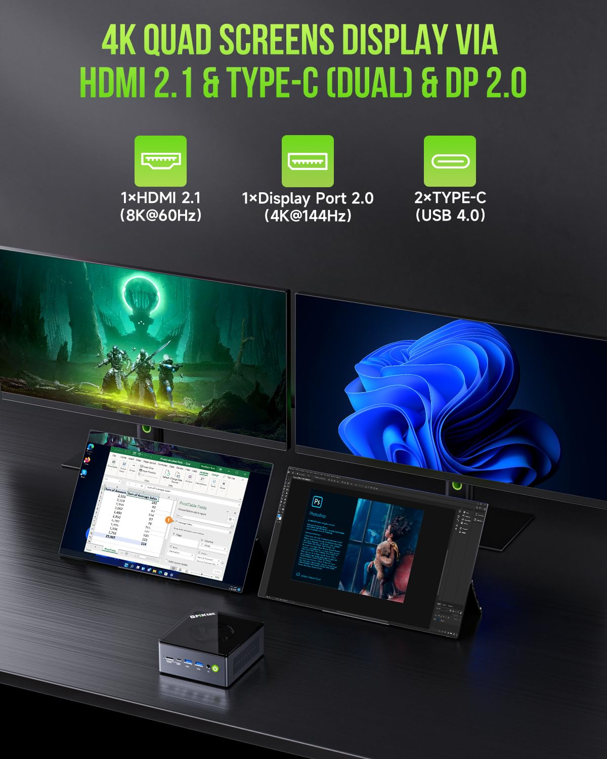 GMKtec K12 Gaming Mini PC Oculink AMD Ryzen 7 H 255 (Upgraded 8745HS) 32GB DDR5 RAM 512GB SSD, Desktop Computer Radeon 780M Graphics, 3X M.2 2280 Storage Expansion, Dual NIC 2.5G, HDMI 2.1, USB4
