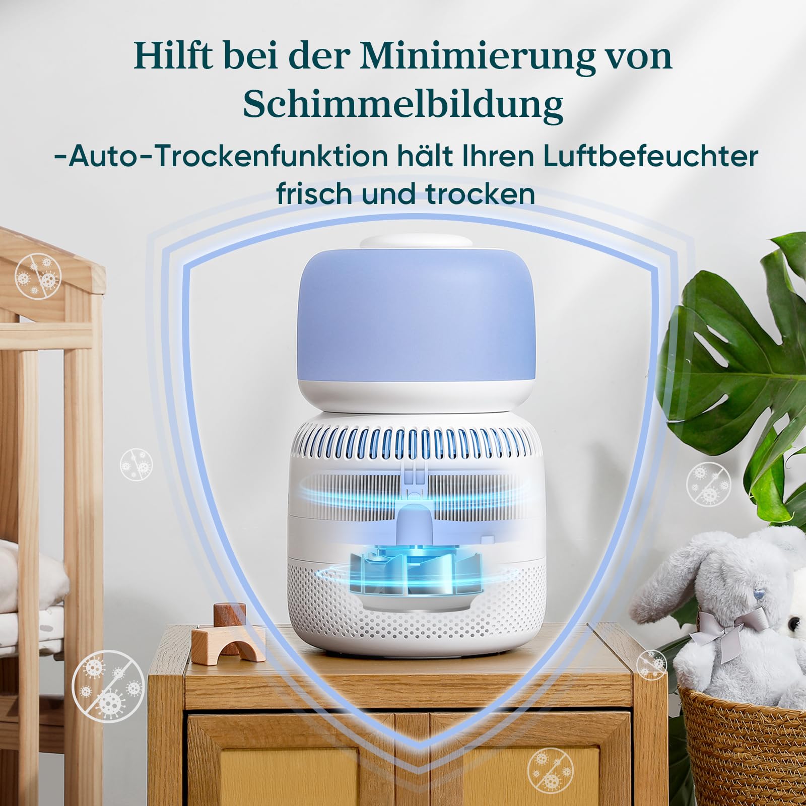 Levoit Luftbefeuchter Schlafzimmer, 23dB leise Humidifier, Top-Fill für Baby, bis 25H, Raumbefeuchter mit 360 grad Drehdüse für Kinderzimmer, Pflanzen, Auto Shut-off, 2,5 L, Weiß