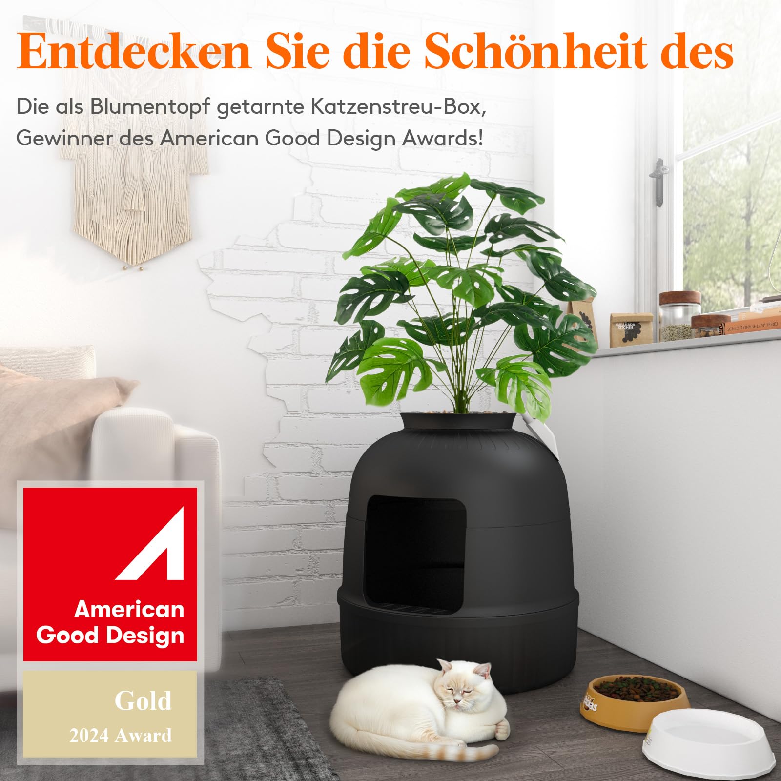Lifewit Katzenklo Blumentopf mit Pflanze & Schaufel, Katzenklo Versteckt, Katzentoilette XXL mit Geruchskontrolle & Kohlefilter, Wohnzimmer, Schlafzimmer, Ecke, Weiß