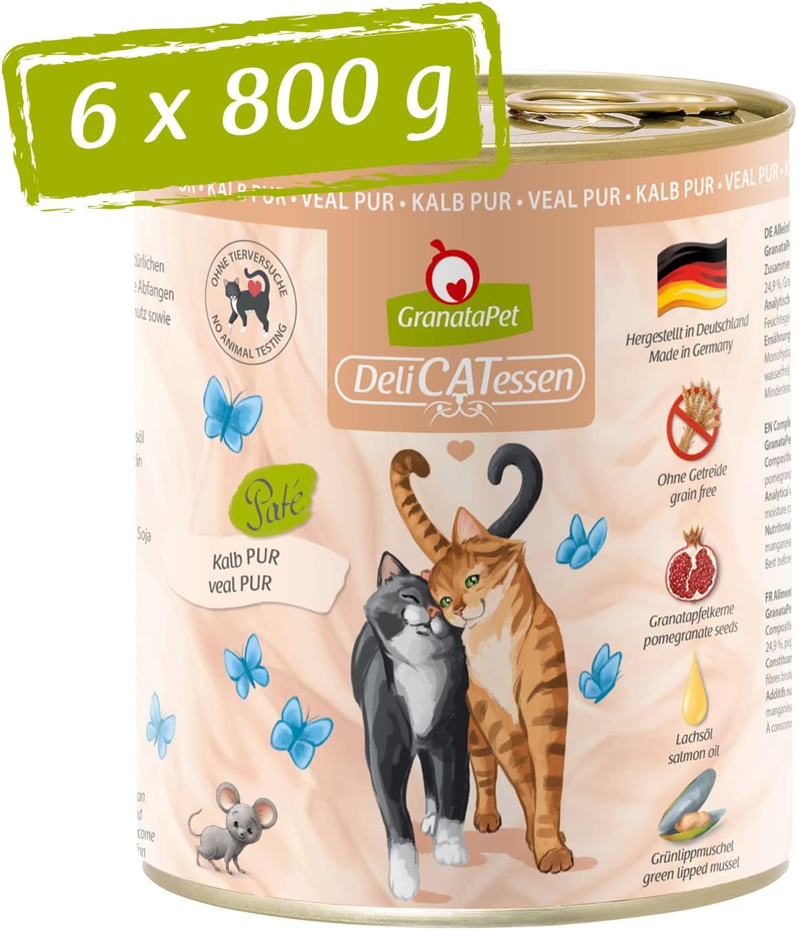 GranataPet DeliCatessen Huhn PUR, Nassfutter für Katzen, Futter ohne Getreide & ohne Zuckerzusätze, Katzenfutter mit hohem Fleischanteil & hochwertigen Ölen, 6 x 400 g