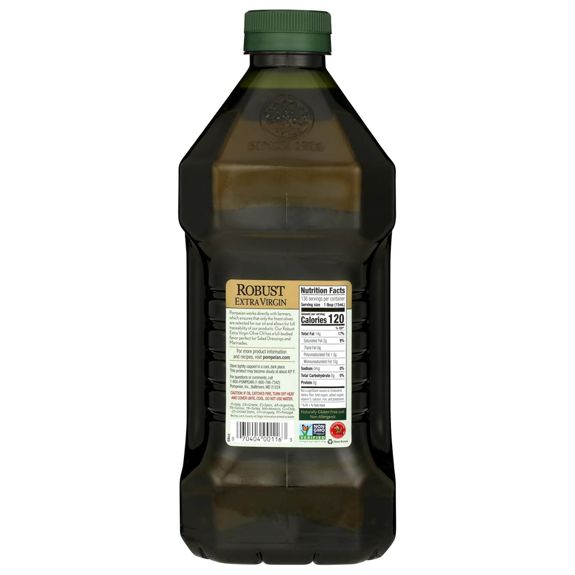 Pompeian Robust Extra Virgin Olive Oil, Contains Polyphenols, First Cold Pressed, 68 Fl Oz