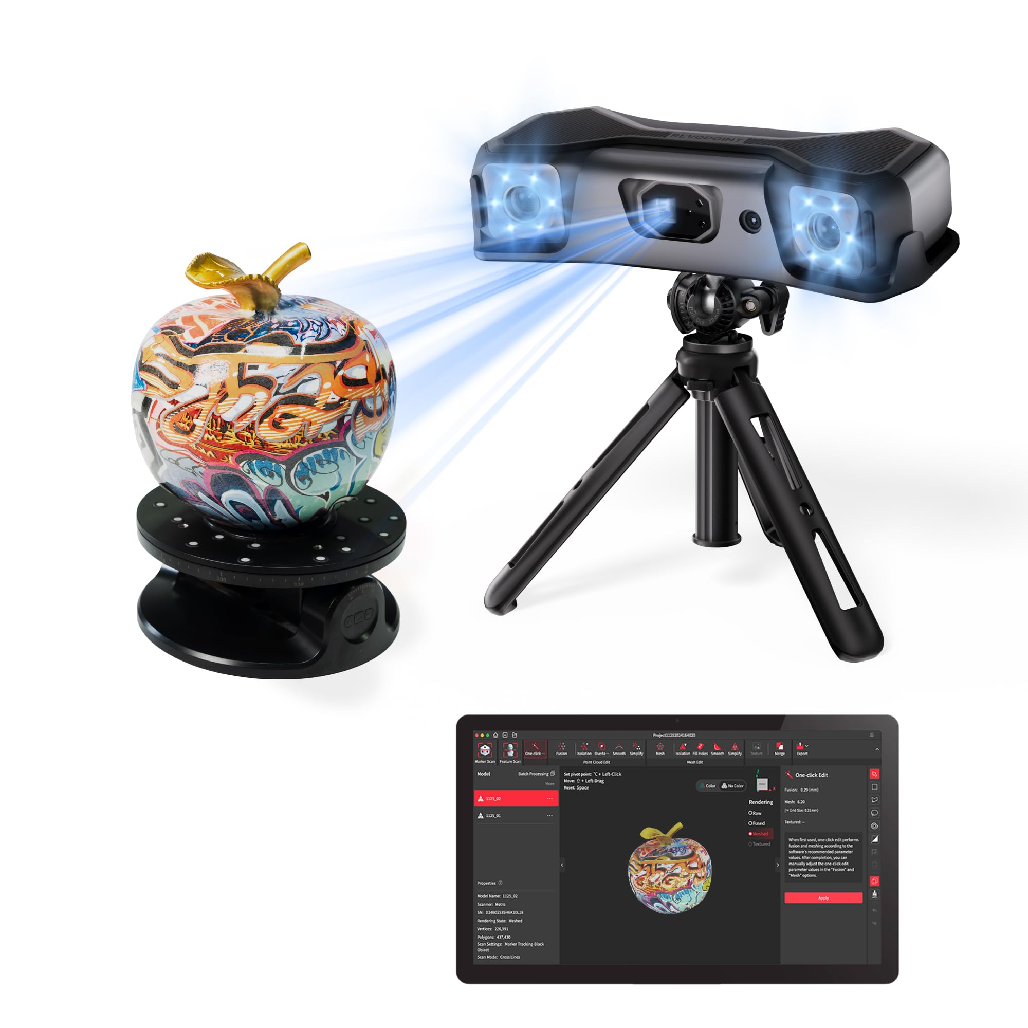 Revopoint MetroX Pro 3D Scanner for 3D Printing Handheld, Industrial-Grade Precision 0.01mm, 30+15 Blue Laser Scan, Full Color Scanning, for Reverse Engineering & Automotive Modeling, Advanced