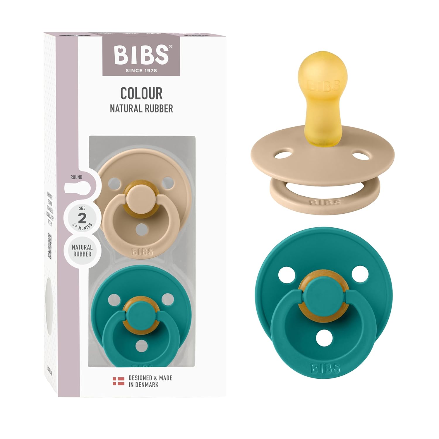 BIBS Colour Schnuller 2er-Pack, BPA-frei, Kirschform Nippel. Naturkautschuk/Latex, Hergestellt in Dänemark. Größe 1 | 0+ Monate | 2-Pack, Ivory/Sage