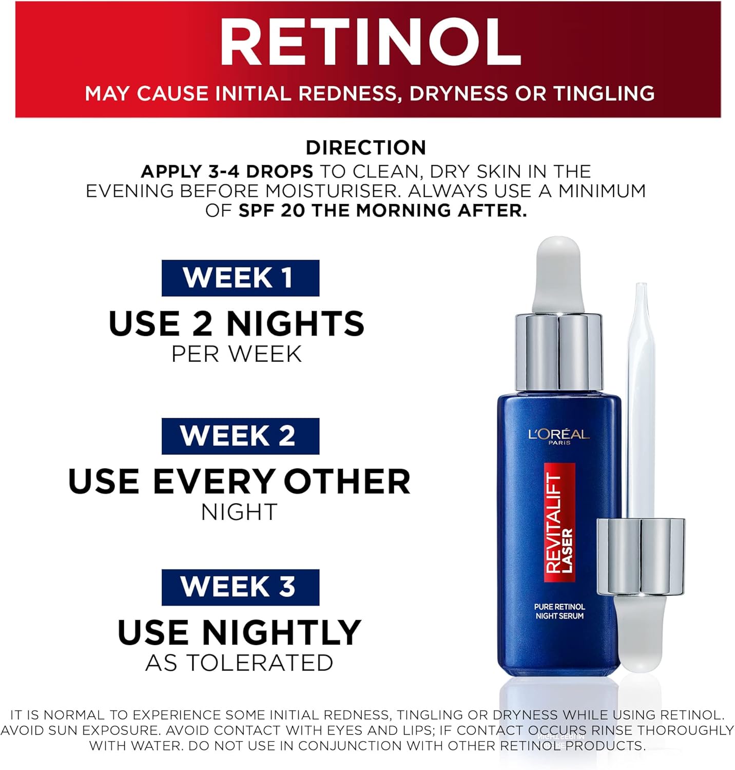 L’Oréal Paris Pure Retinol Night Serum, Revitalift Laser Face Serum, Deep Anti-Wrinkle Serum [30ml]
