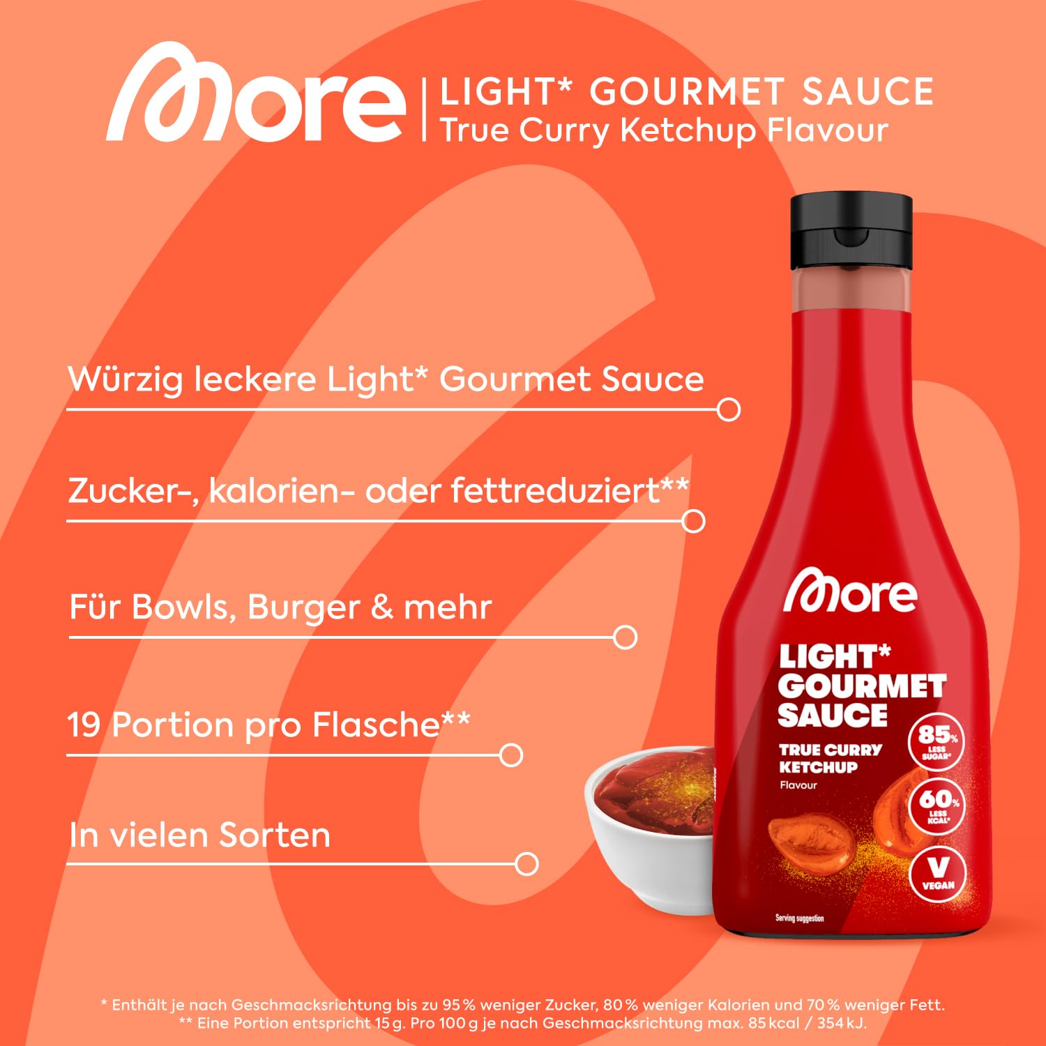 MORE NUTRITION Light Gourmet Sauce, 285ml - BBQ, kalorienreduzierte Sauce, ohne Zuckerzusatz und unnötigem Fett
