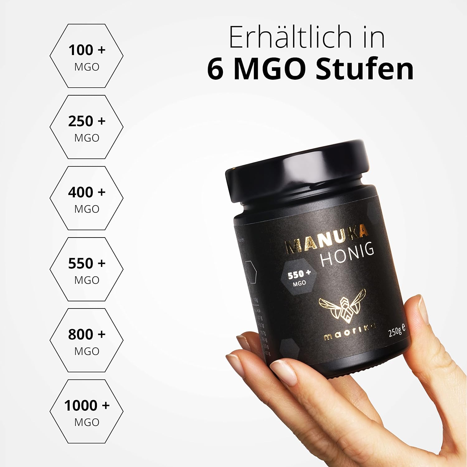 maorika - Manuka Honig 800 MGO + 250g im Glas (lichtundurchlässig, kein Plastik) - laborgeprüft, zertifiziert aus Neuseeland