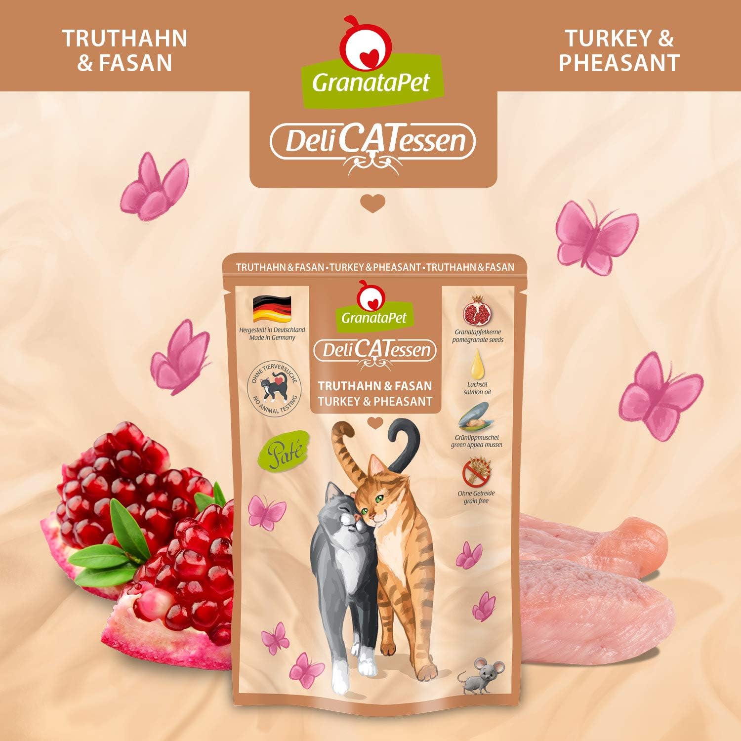 GranataPet DeliCatessen Huhn PUR, Nassfutter für Katzen, Futter ohne Getreide & ohne Zuckerzusätze, Katzenfutter mit hohem Fleischanteil & hochwertigen Ölen, 6 x 400 g