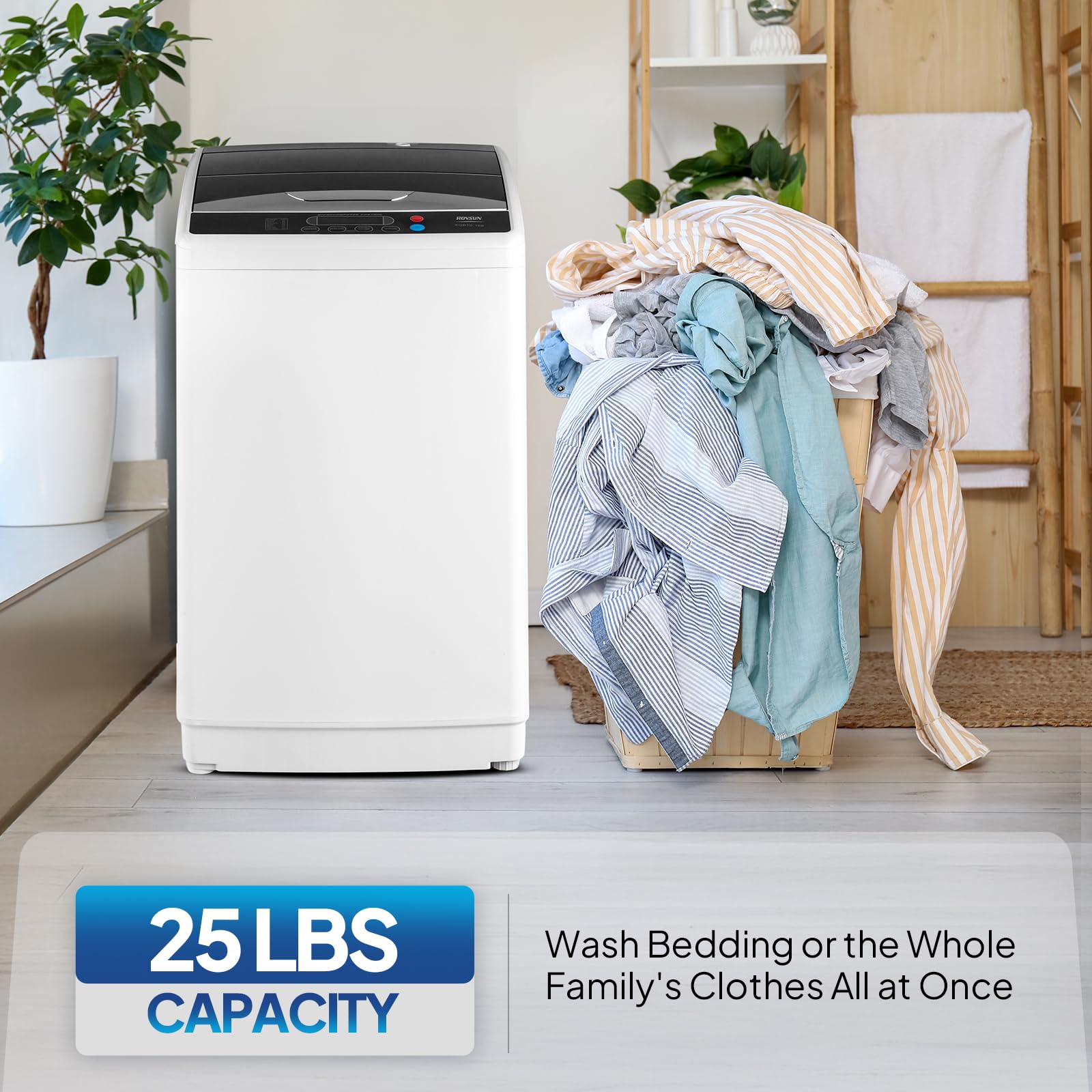 ROVSUN 17.8LBS Portable Washing Machine, Full-Automatic Electric Laundry Machine with Stainless Steel Drum, Compact Washer and Spin Dryer Combo with Drain Pump for Apartment, Dorm, Home