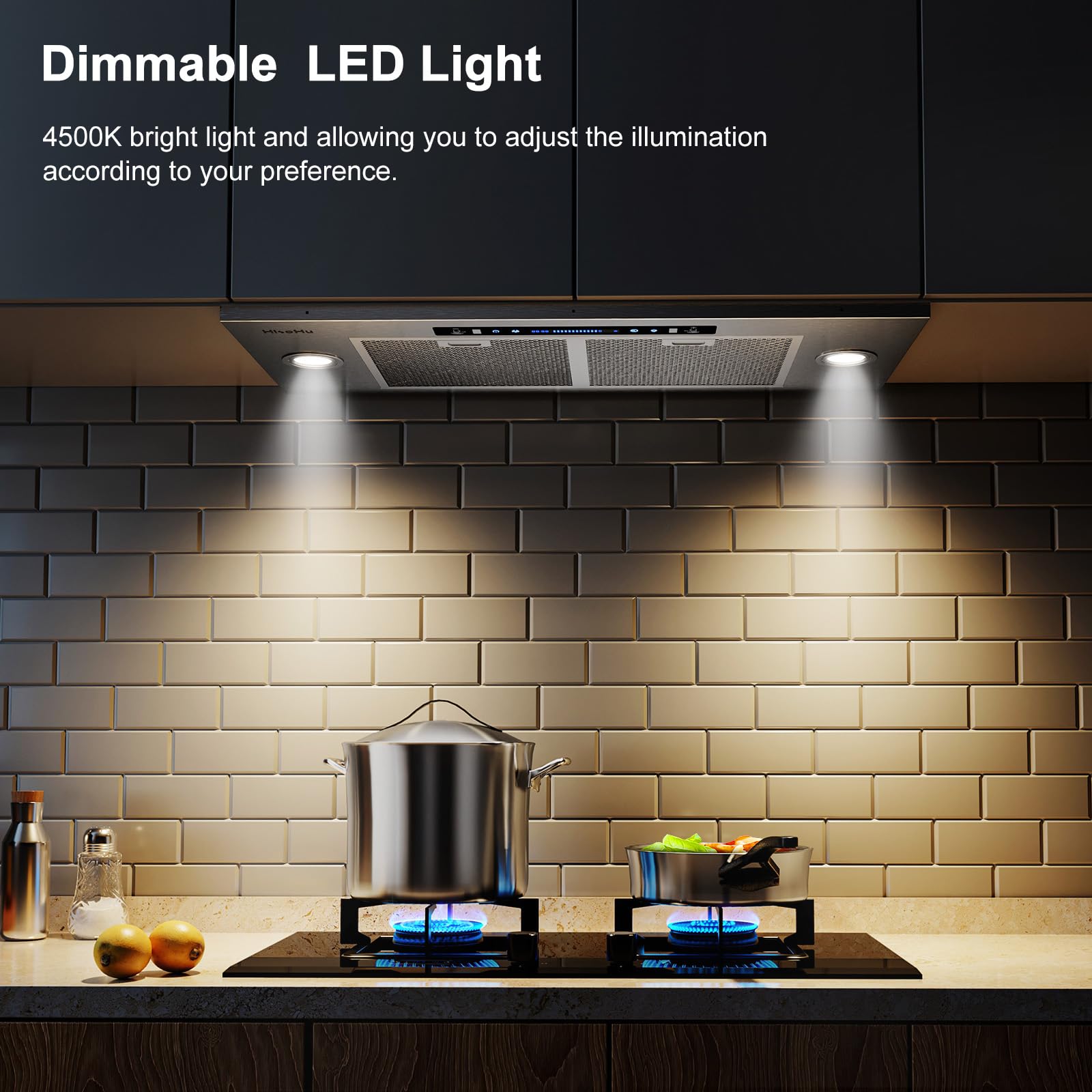 HisoHu 30 Inch Under Ducted Cabinet Range Hood with 1200 CFM, 4 Speed Gesture Sensing Kitchen Exhaust Hood & Touch Control Panel, Stainless Steel Stove Vent Hood with 2 LED Lights