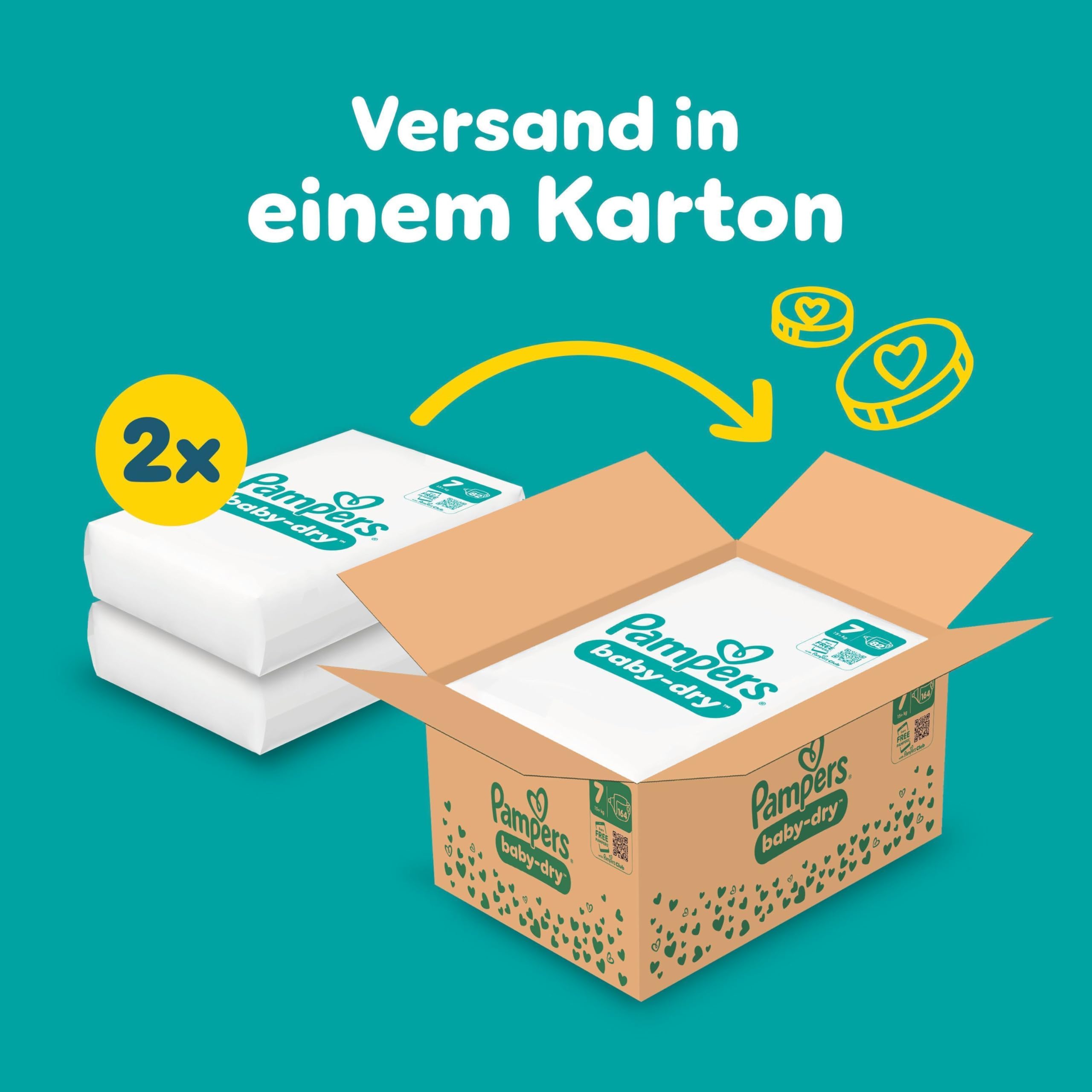 Pampers Baby-Dry Größe 8, 144 Windeln, 17kg+, Bis zu 100% Auslaufschutz & Komfort die ganze Nacht