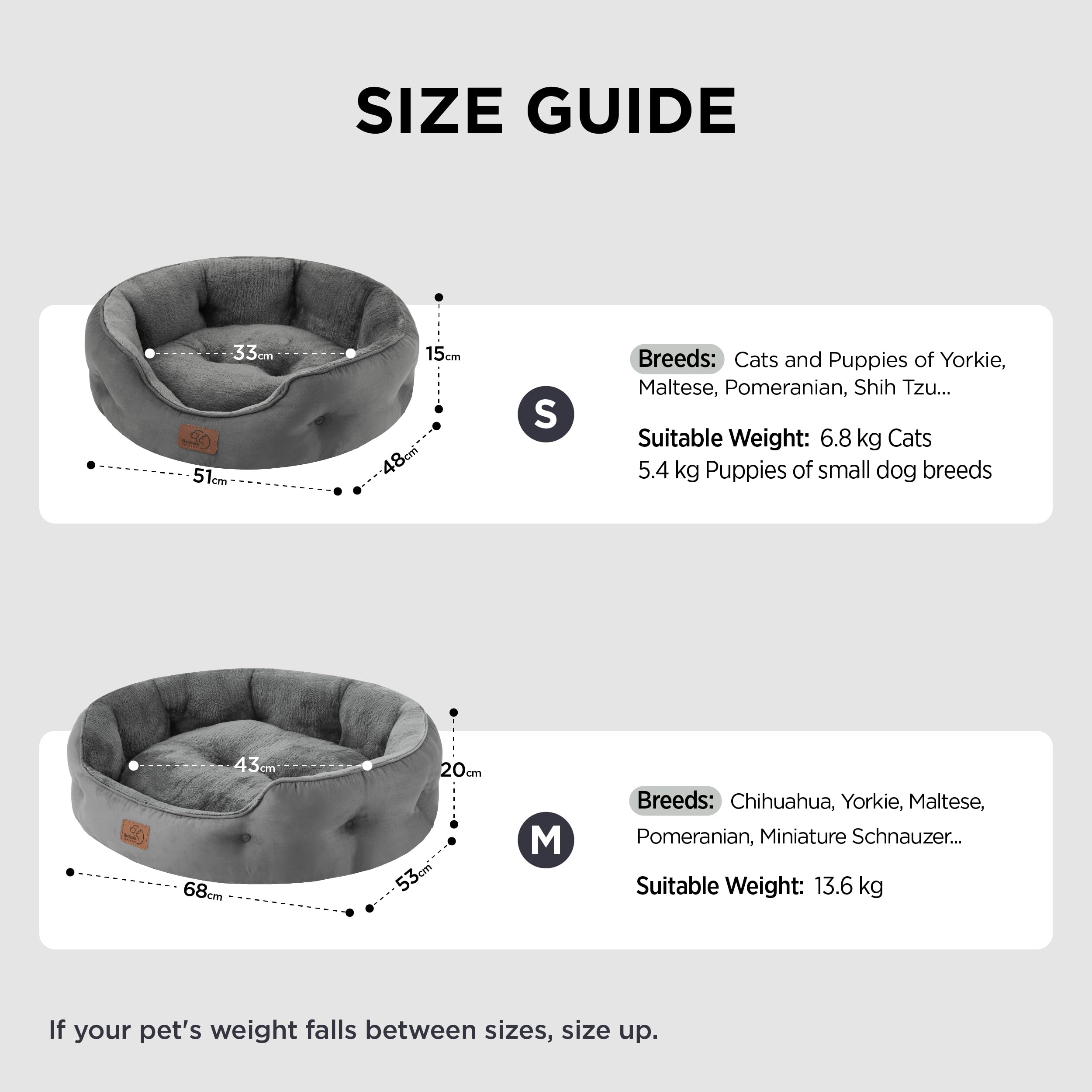 BEDSURE Katzenbett waschbar Katzen Bettchen - 51x48x15cm Katzenkorb mit Zweiseitig Innenkissen Katzenschlafplatz für Katzen oder kleine Hunde,Grau