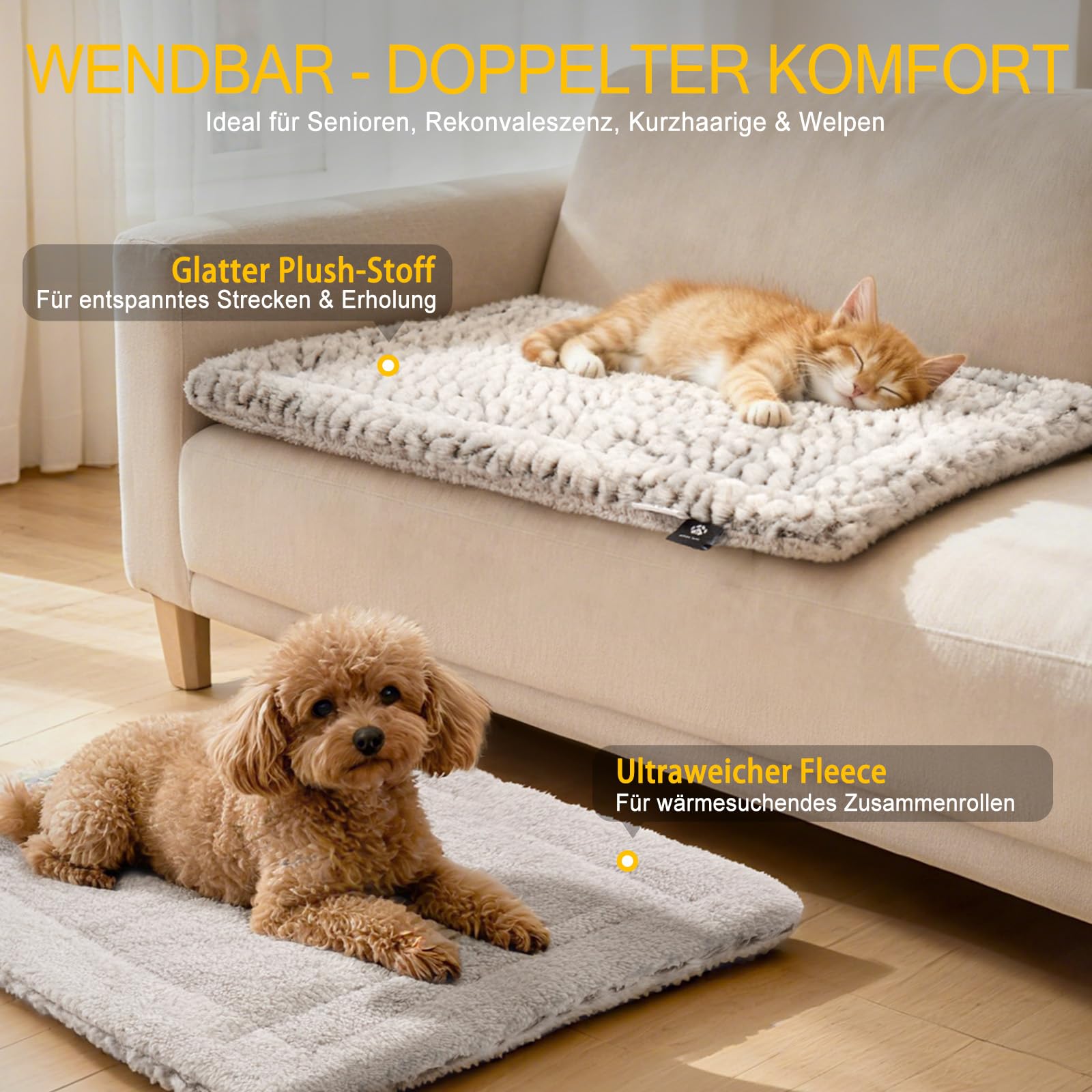 Mora Pets Fensterliege Fensterbrett für Katzen, Selbstwärmend Katzenbett Fensterbank, Flauschig & Weich, Katzenliege für Fenster Wendbar - Doppelter Komfort, 90 x 28 cm