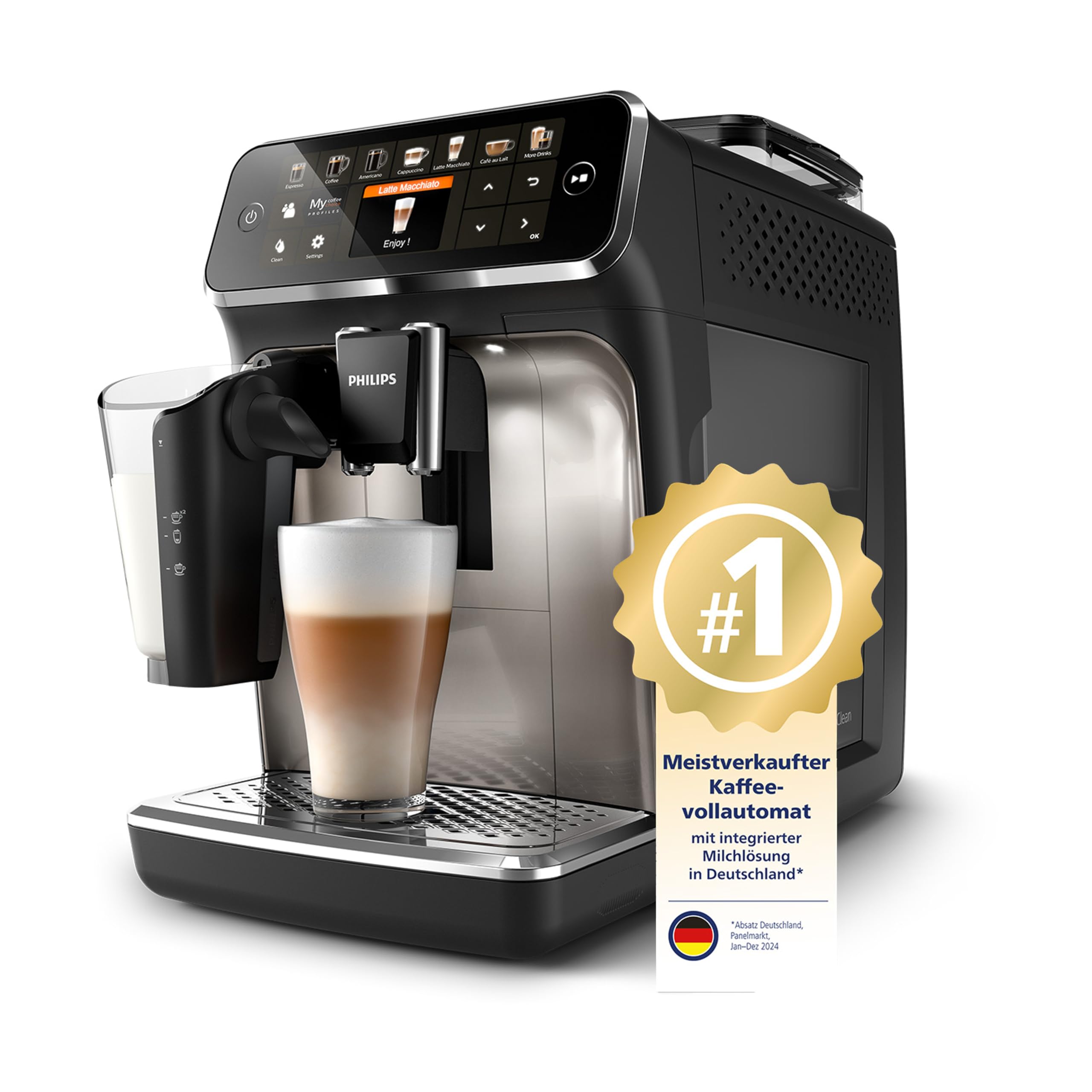 Philips Kaffeevollautomat der Serie 5400 – Espressomaschine für 12 Getränke, schnell reinigendes LatteGo System, intuitives TFT-Display, anpassbare Kaffeeeinstellungen (EP5441/50)