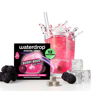 waterdrop® Microenergy Set, Energy Drink Pulver, 36 Würfel Getränkepulver, Mango, Kirsche & Brombeere Geschmack, Zuckerfrei & Kalorienarm, Mit 90 mg Natürlichem Koffein, Vitamin C & B – Flavour Drops