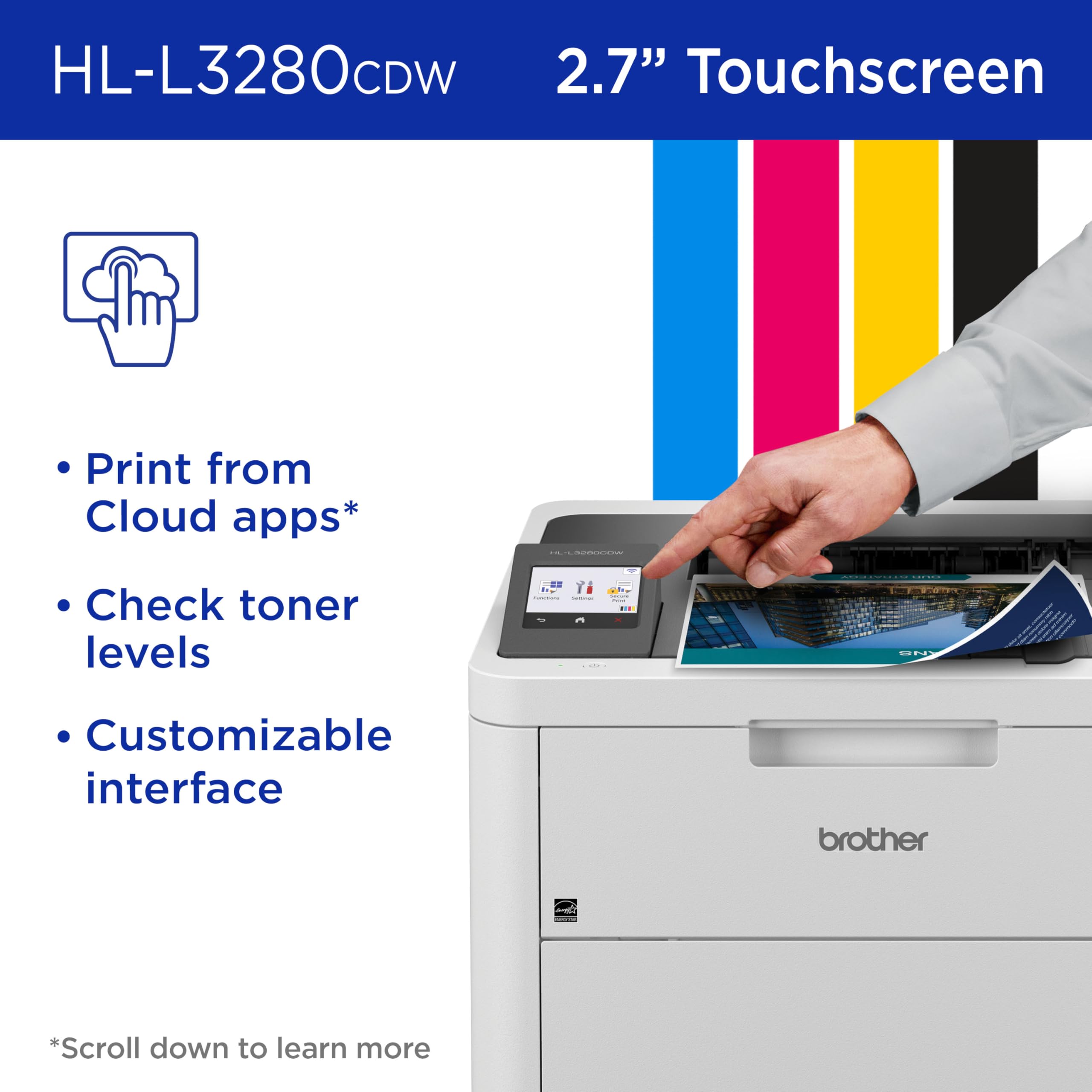 Brother HL-L3280CDW Wireless Compact Digital Color Printer with Laser Quality Output, Duplex, Mobile Printing & Ethernet | Includes 2 Month Refresh Subscription Trial¹,Works with Alexa