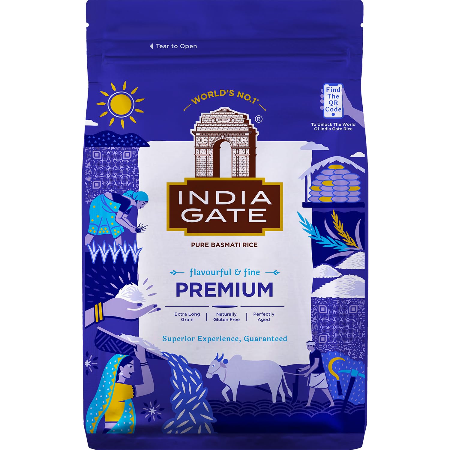 INDIA GATE Premium Basmati Reis – Feiner, aromatischer Langkornreis aus Indien, feines Langkorn (1 x 5 kg)