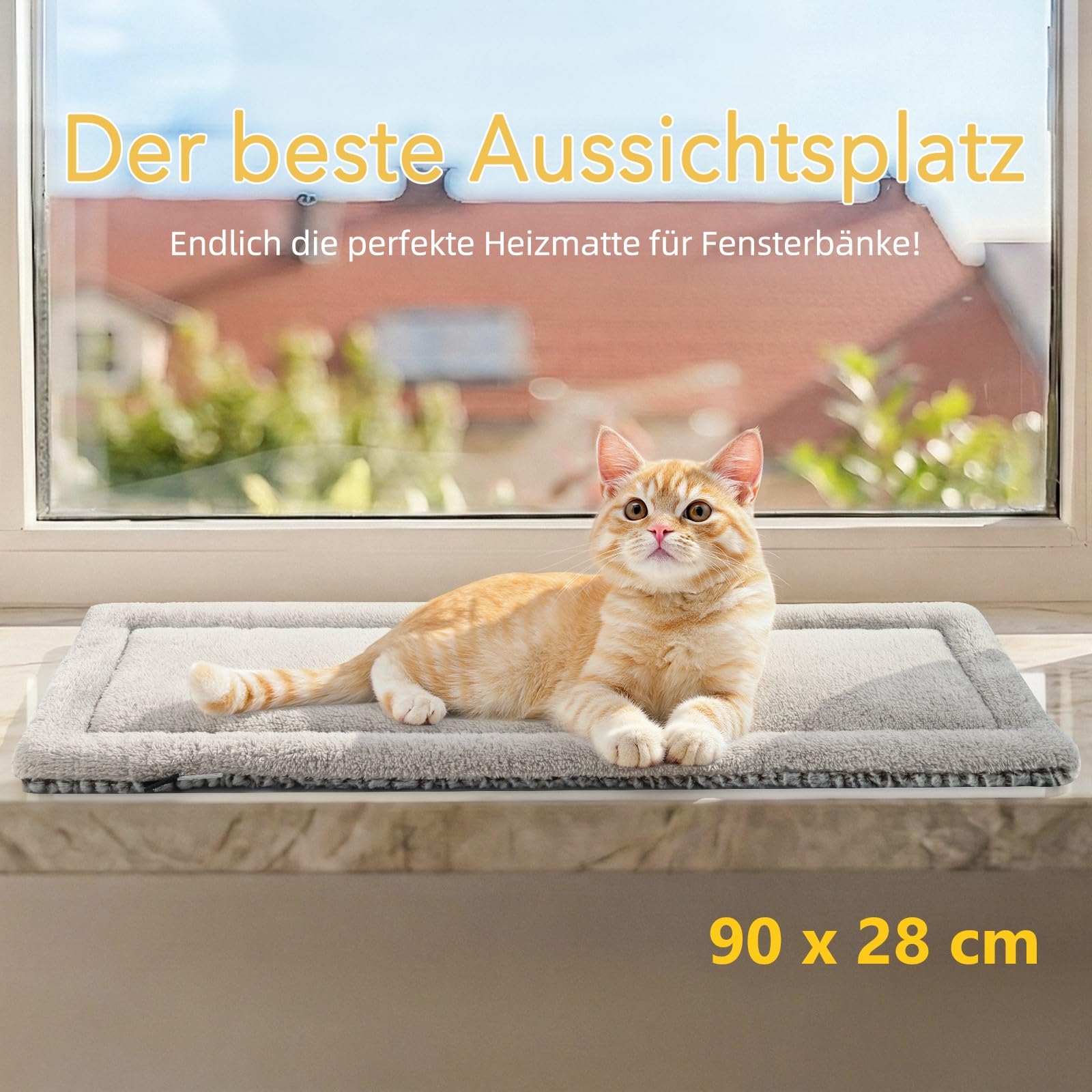 Mora Pets Fensterliege Fensterbrett für Katzen, Selbstwärmend Katzenbett Fensterbank, Flauschig & Weich, Katzenliege für Fenster Wendbar - Doppelter Komfort, 90 x 28 cm